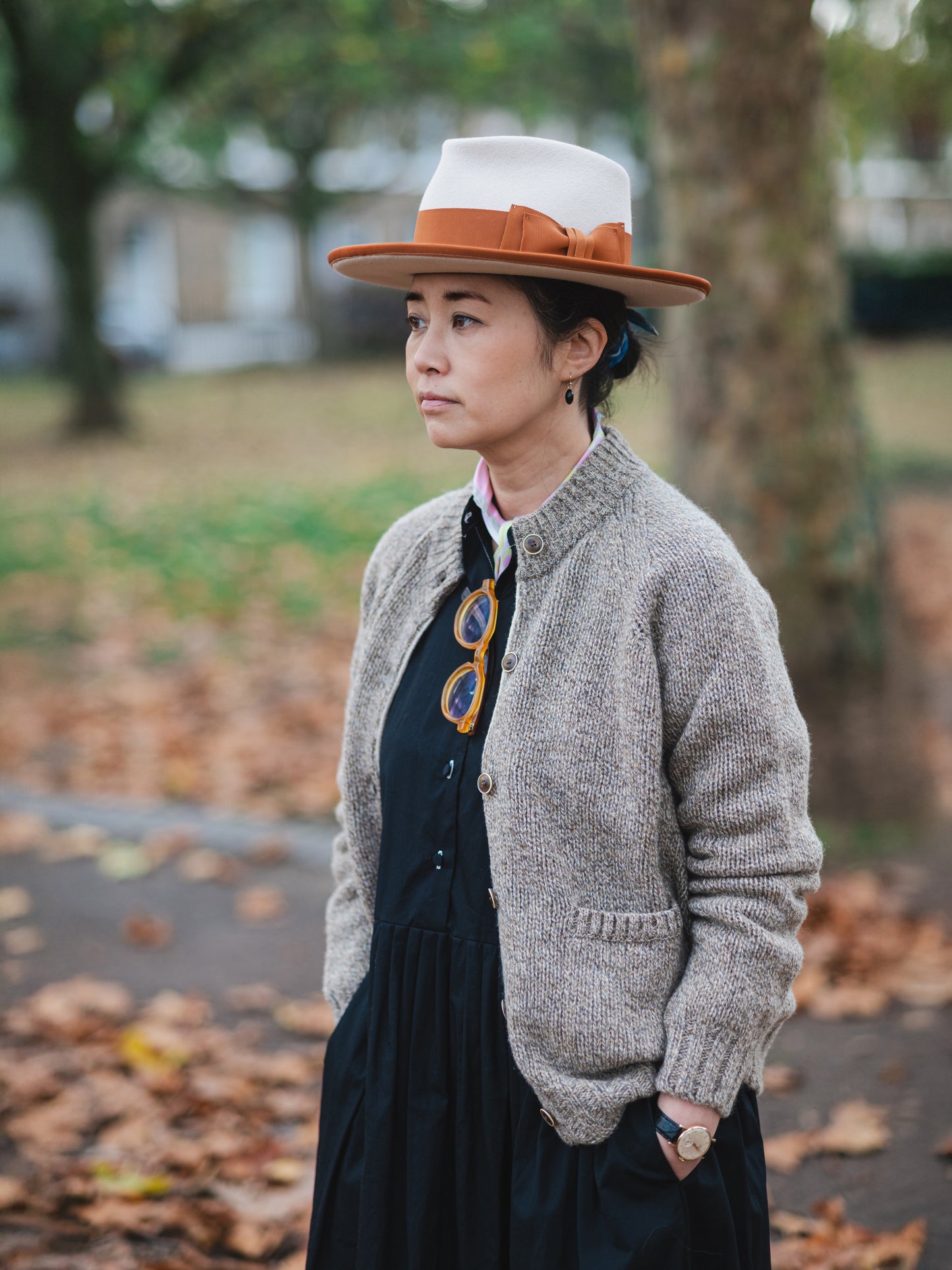 Lambswool Wool Shetland Yarn Cardigan / Mushroom