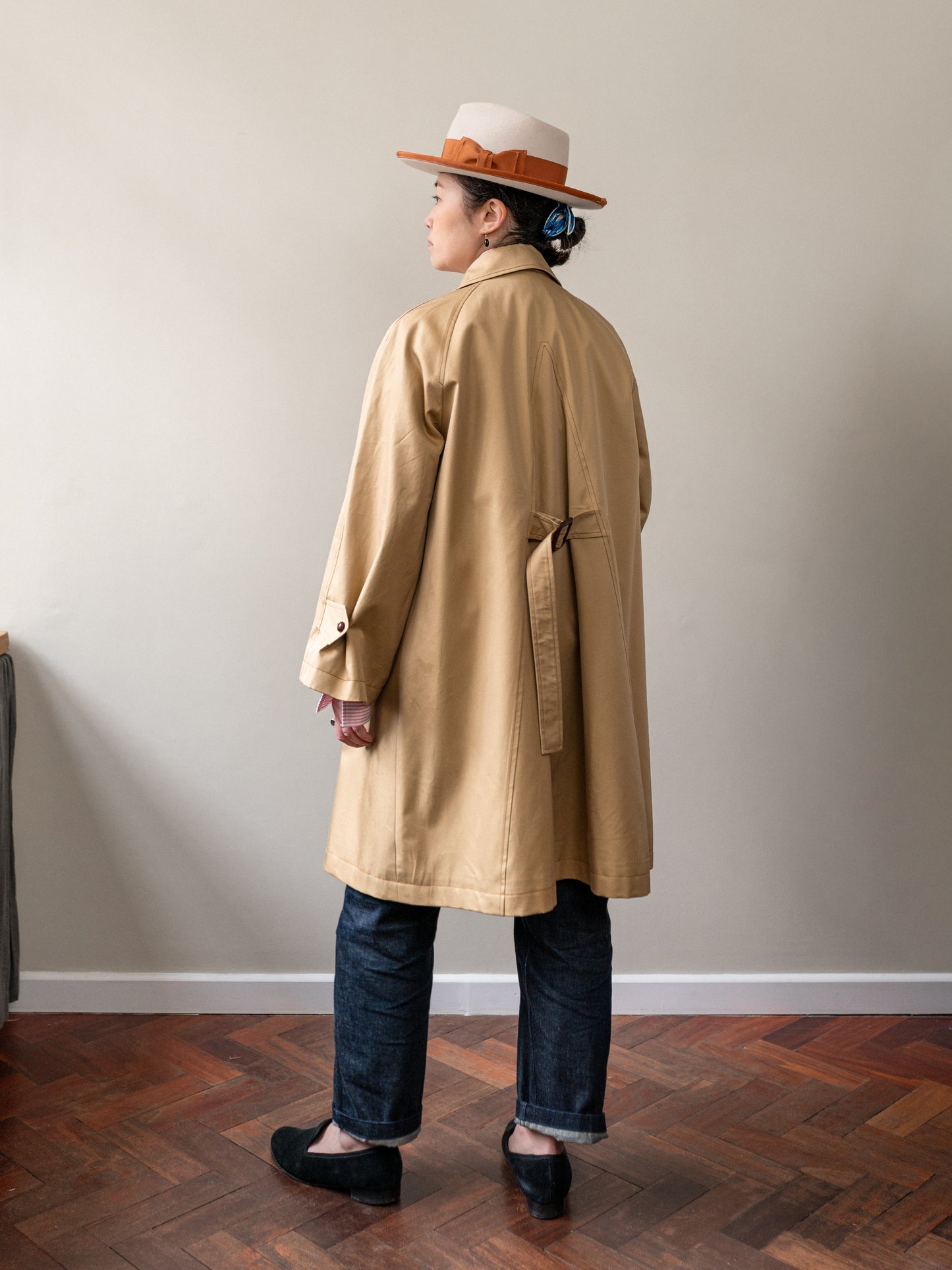 A-Line Balmacaan Rain Coat / Beige Gabardine