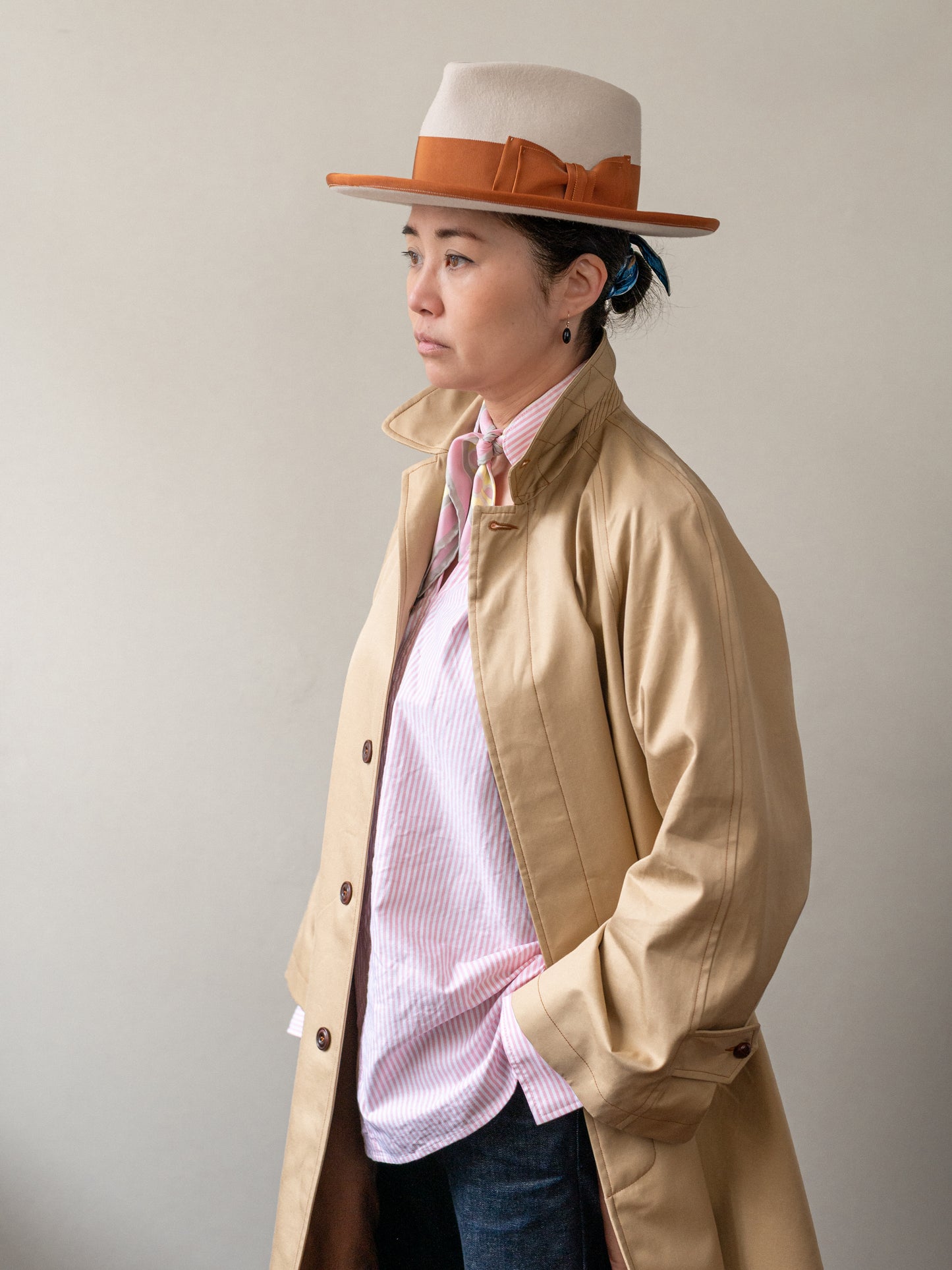 A-Line Balmacaan Rain Coat / Beige Gabardine