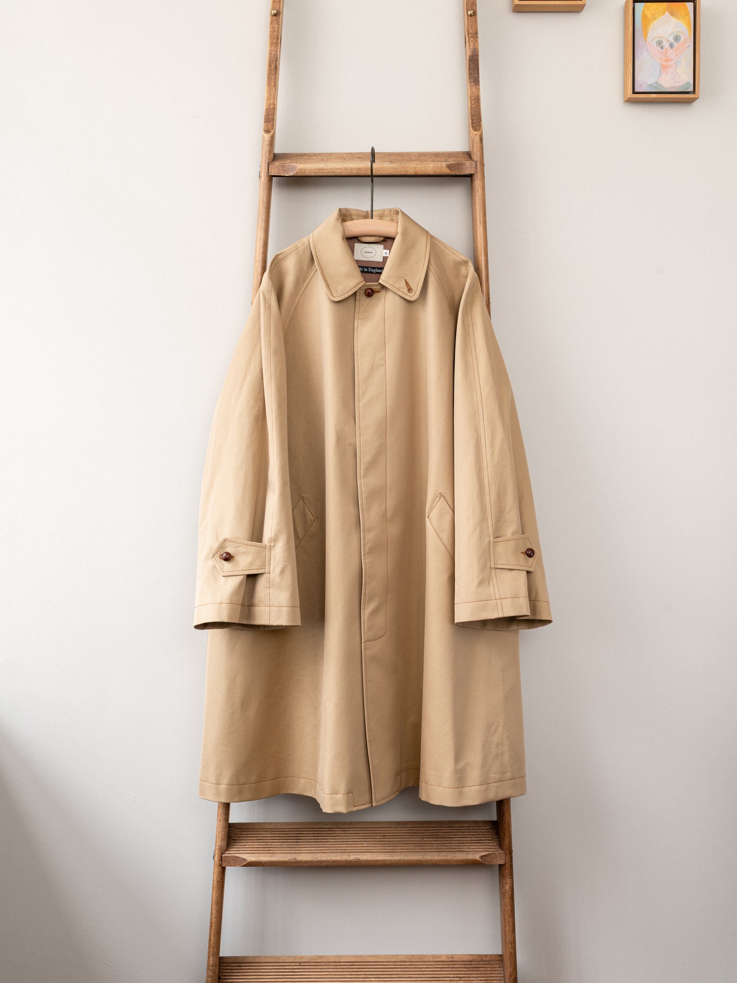 A-Line Balmacaan Rain Coat / Beige Gabardine