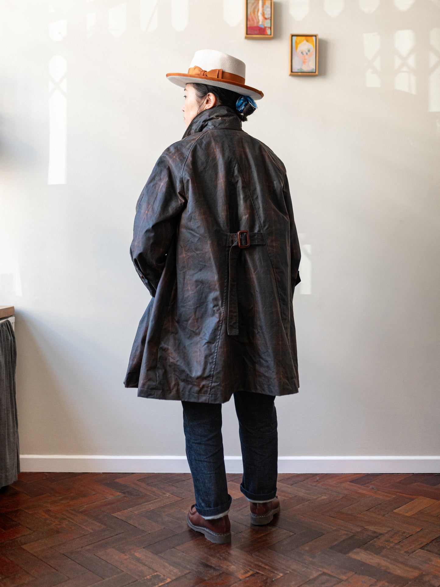 Waxed Cotton Balmacaan / Brown Check