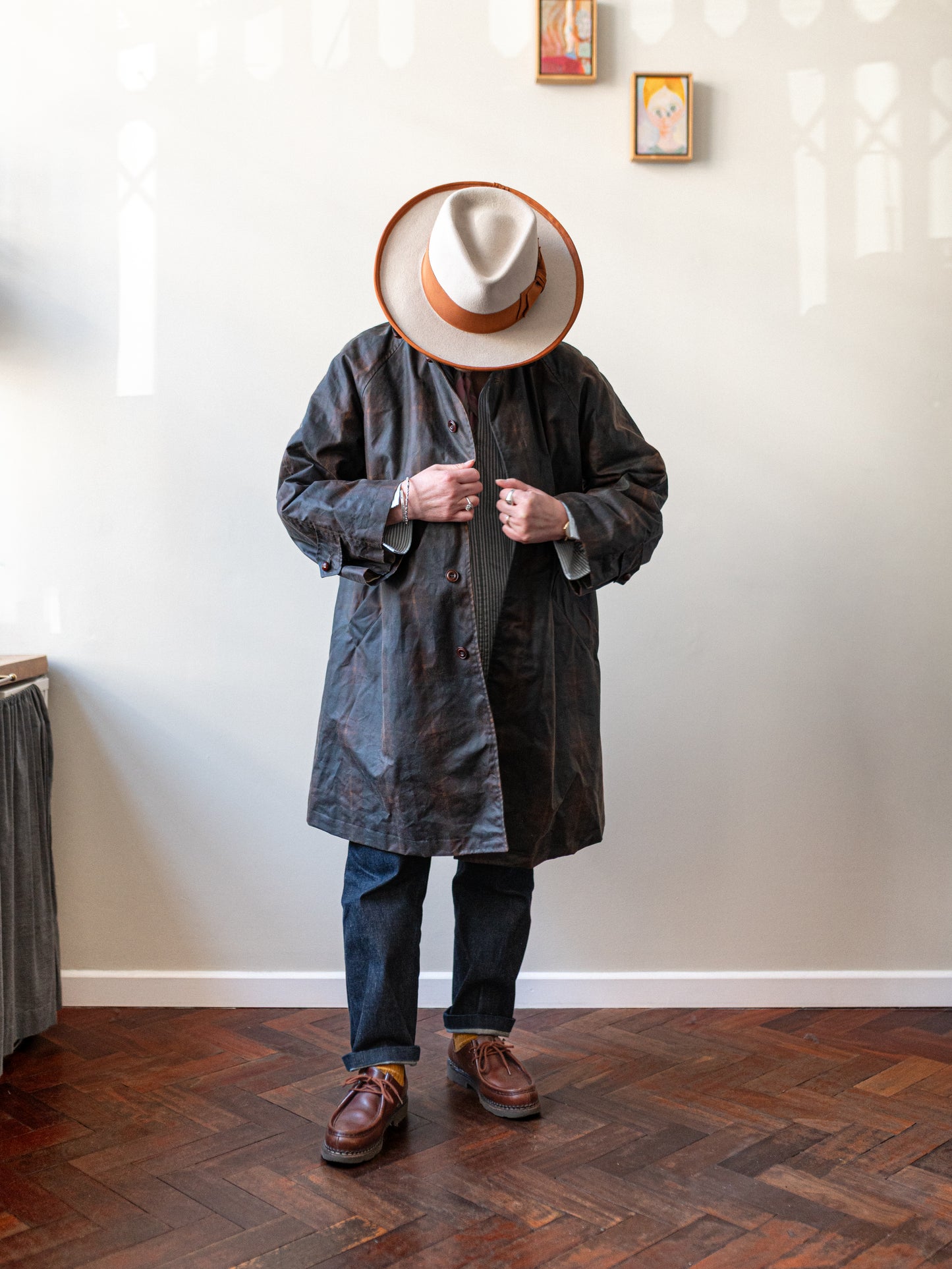 Waxed Cotton Balmacaan / Brown Check