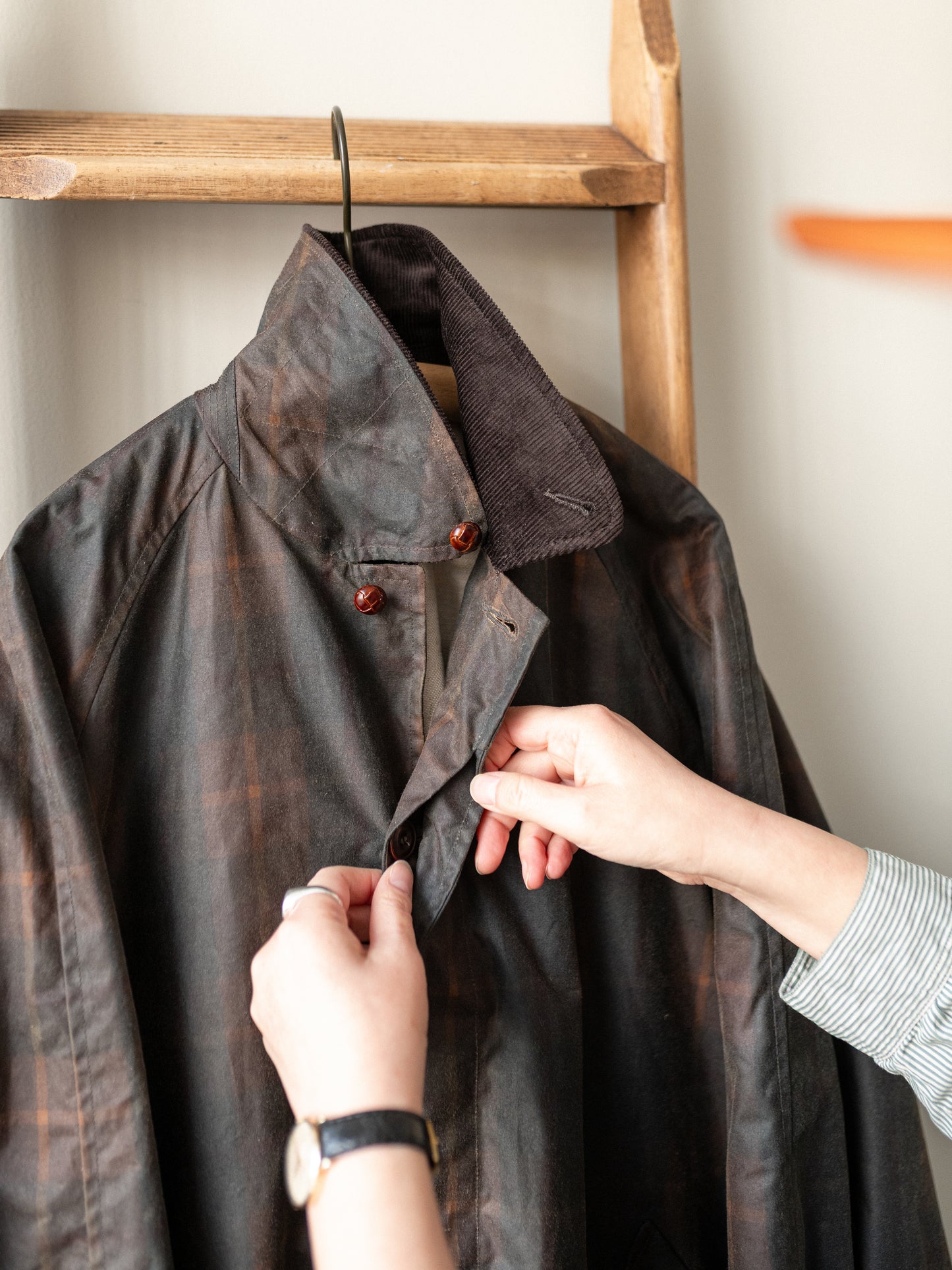 Waxed Cotton Balmacaan / Brown Check