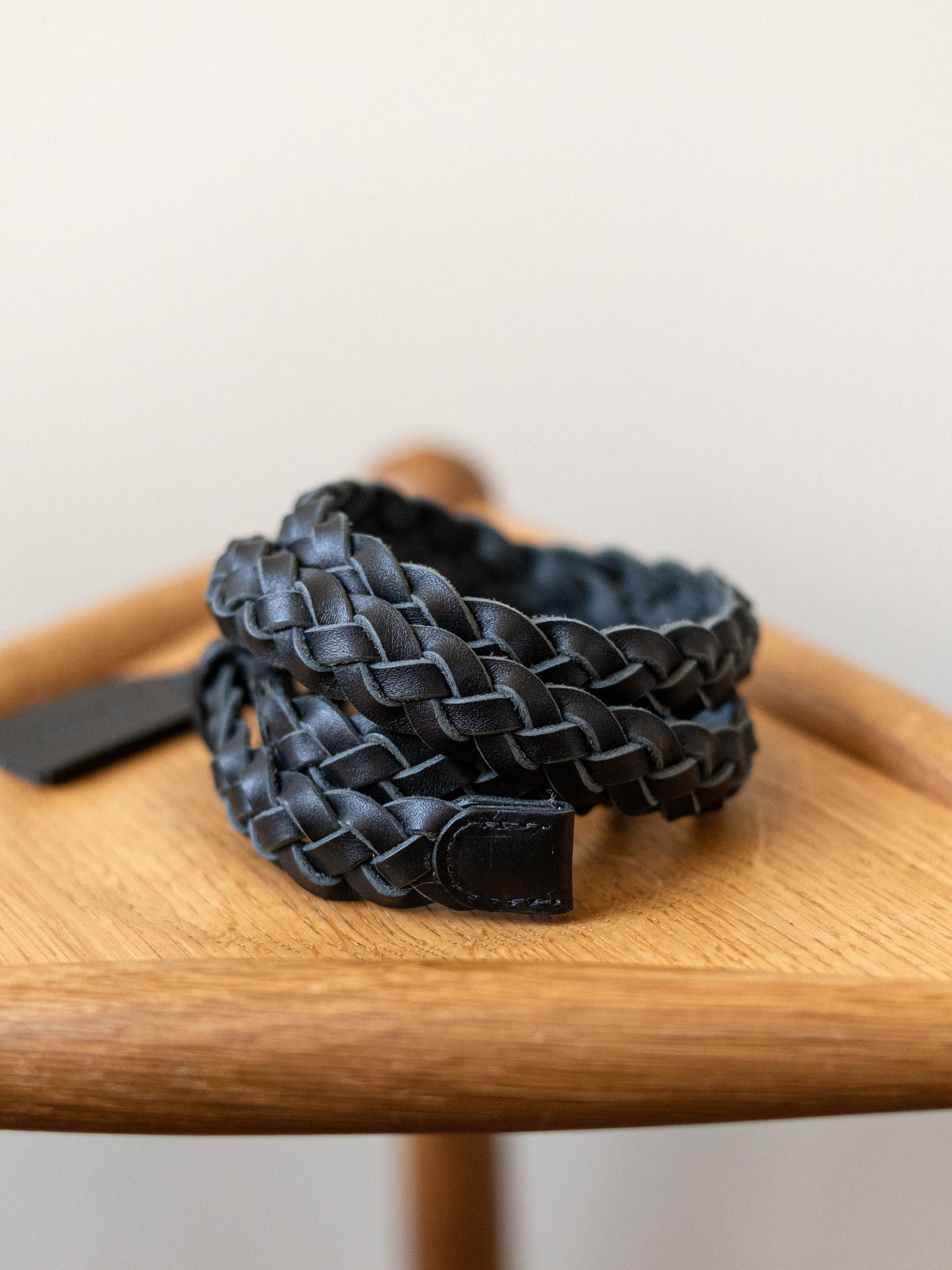 Braided Slim Leather Belt / Black
