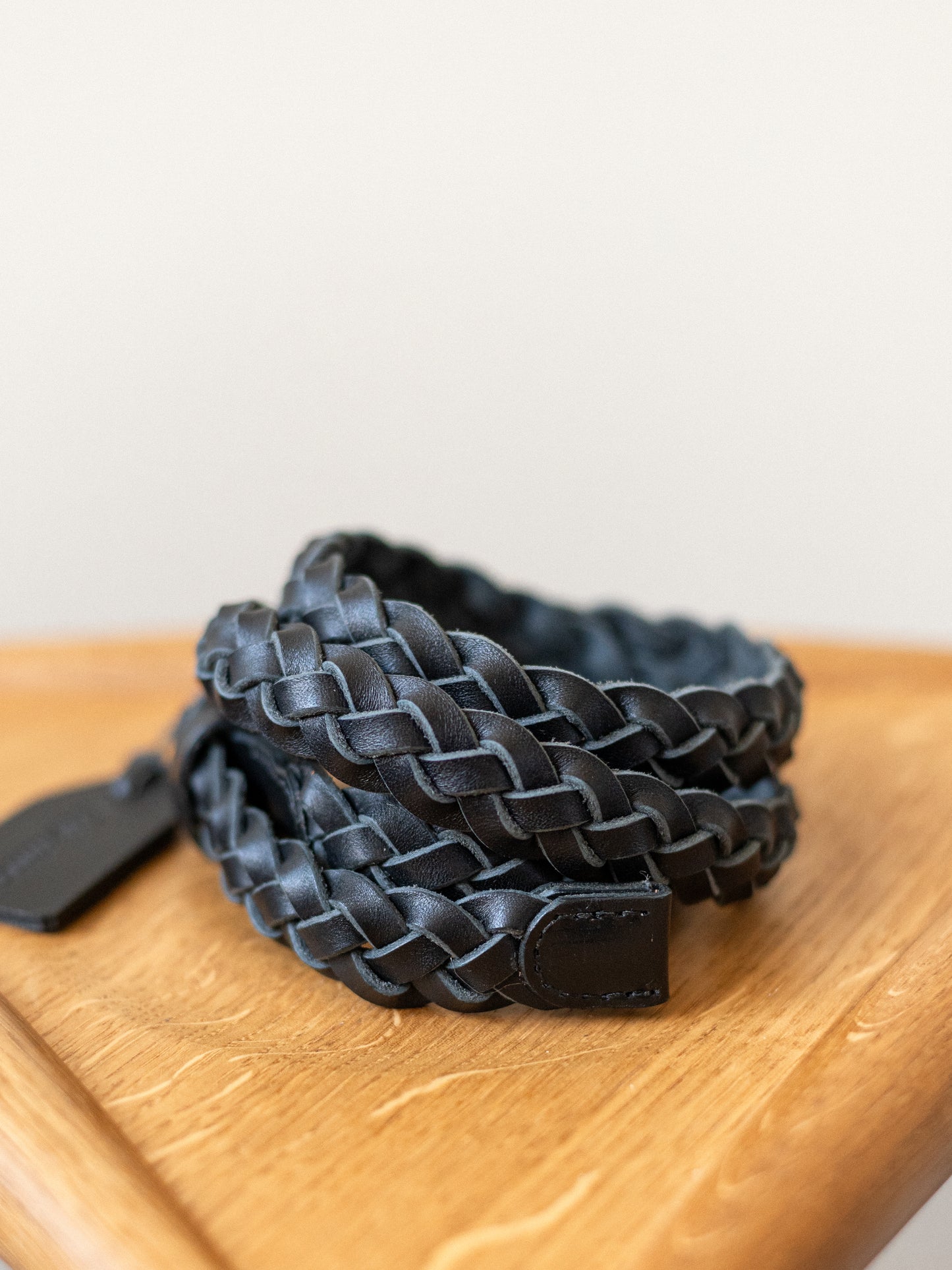 Braided Slim Leather Belt / Black