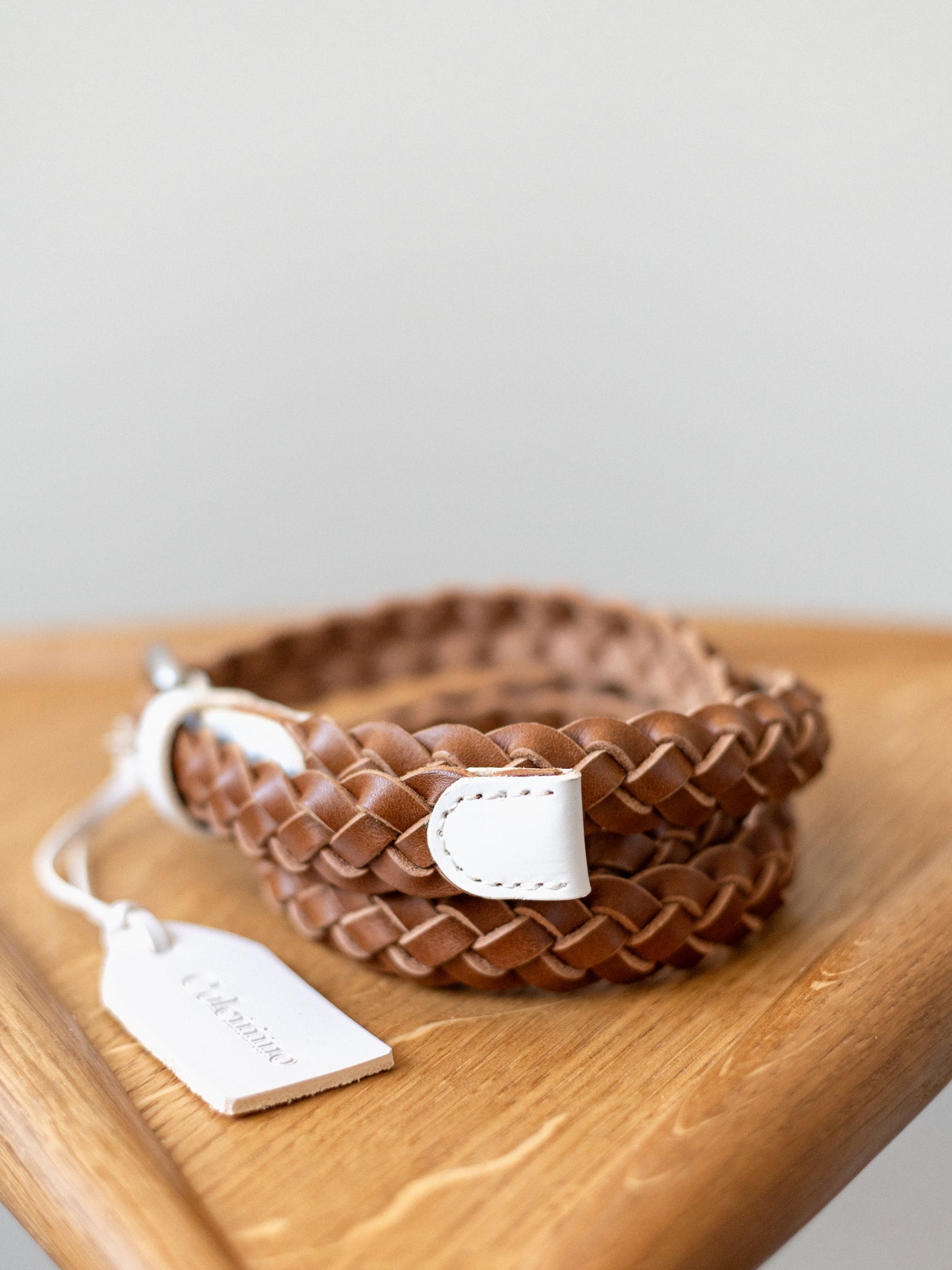 Braided Slim Leather Belt / Brown