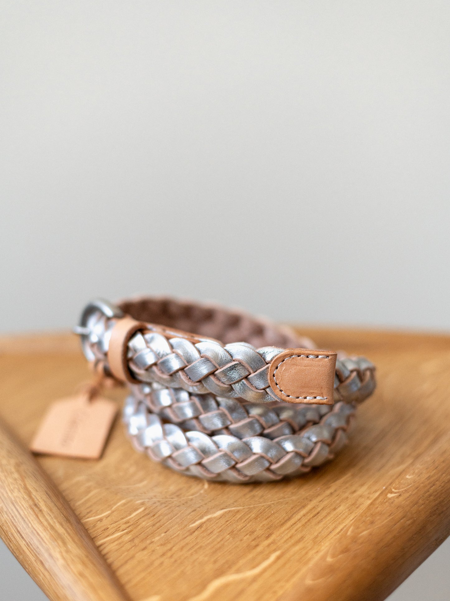 Braided Slim Leather Belt / Silver