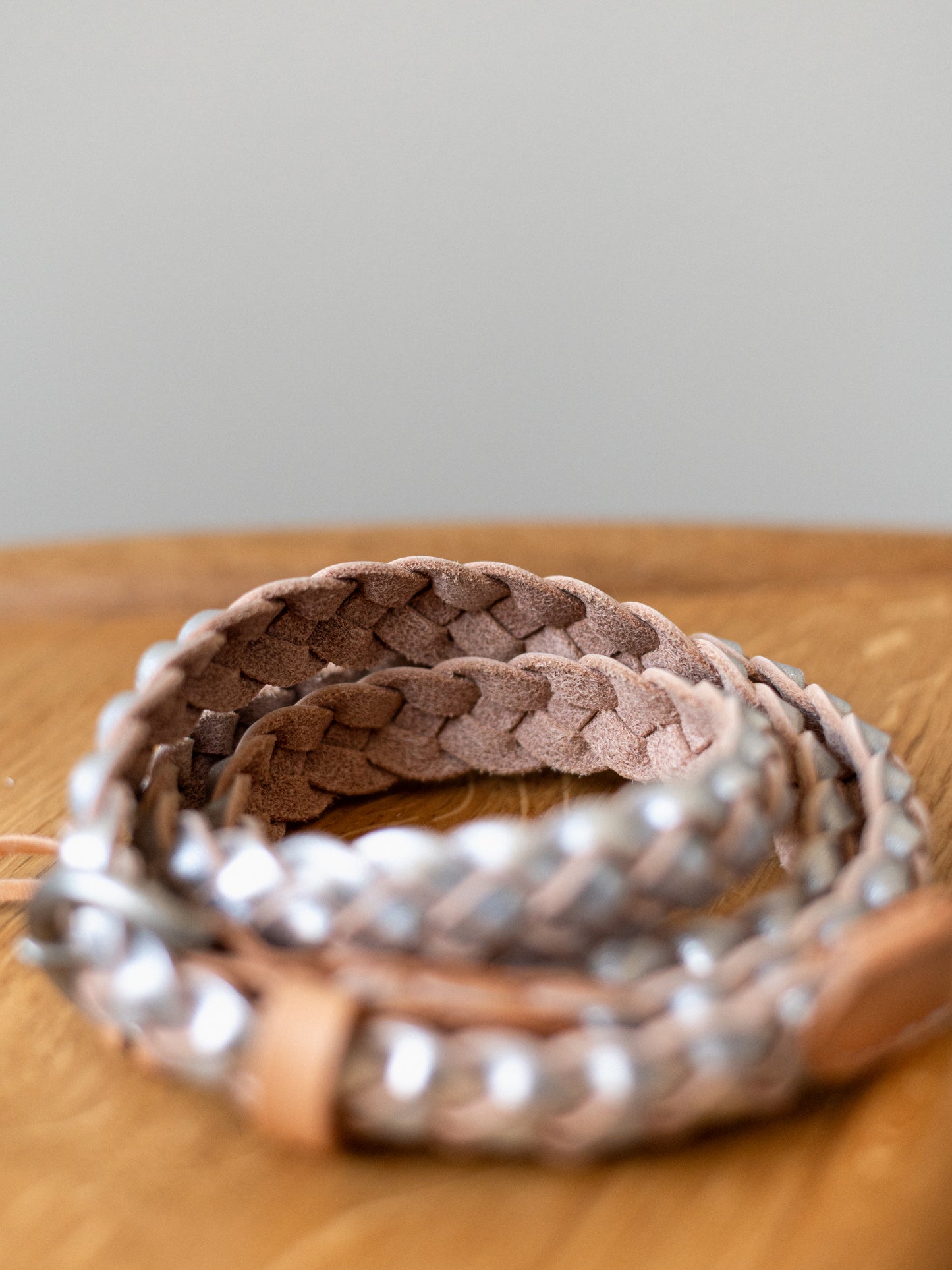 Braided Slim Leather Belt / Silver
