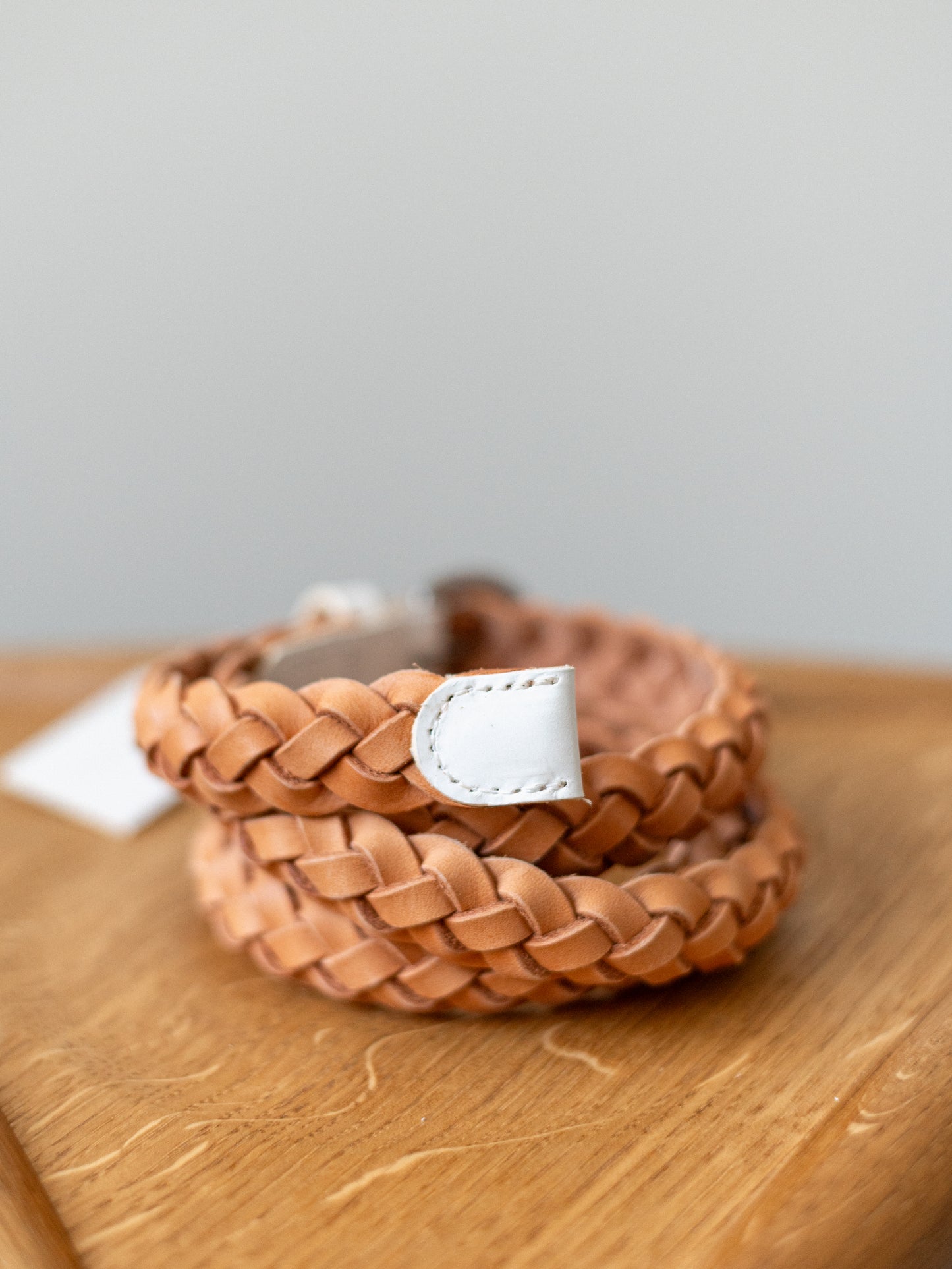 Braided Slim Leather Belt / Tan