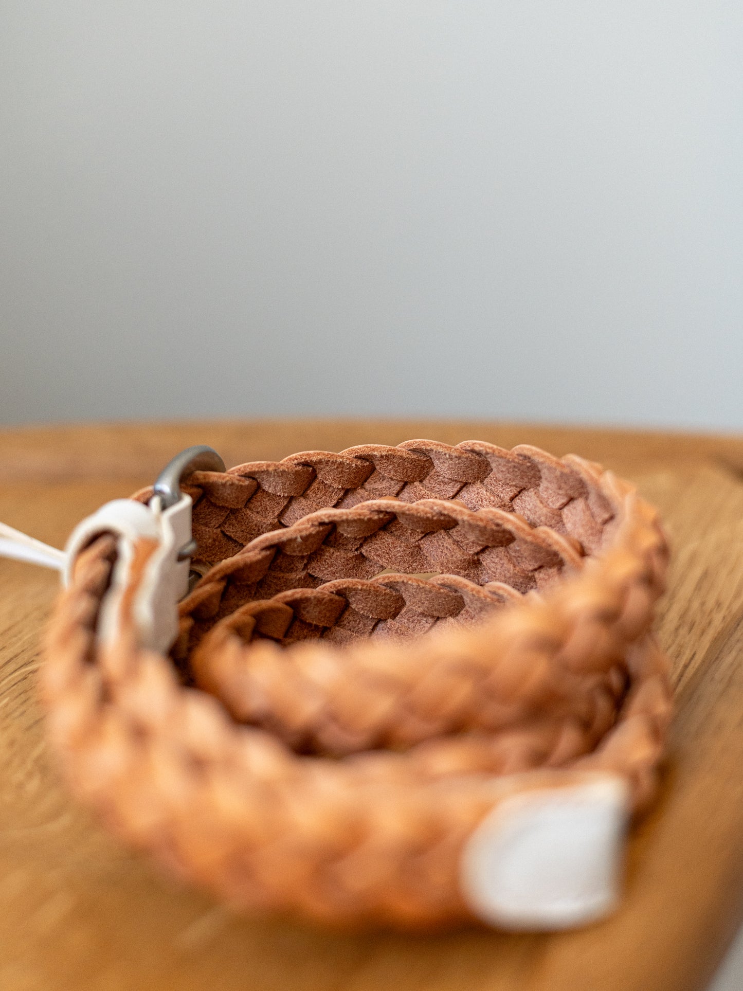 Braided Slim Leather Belt / Tan