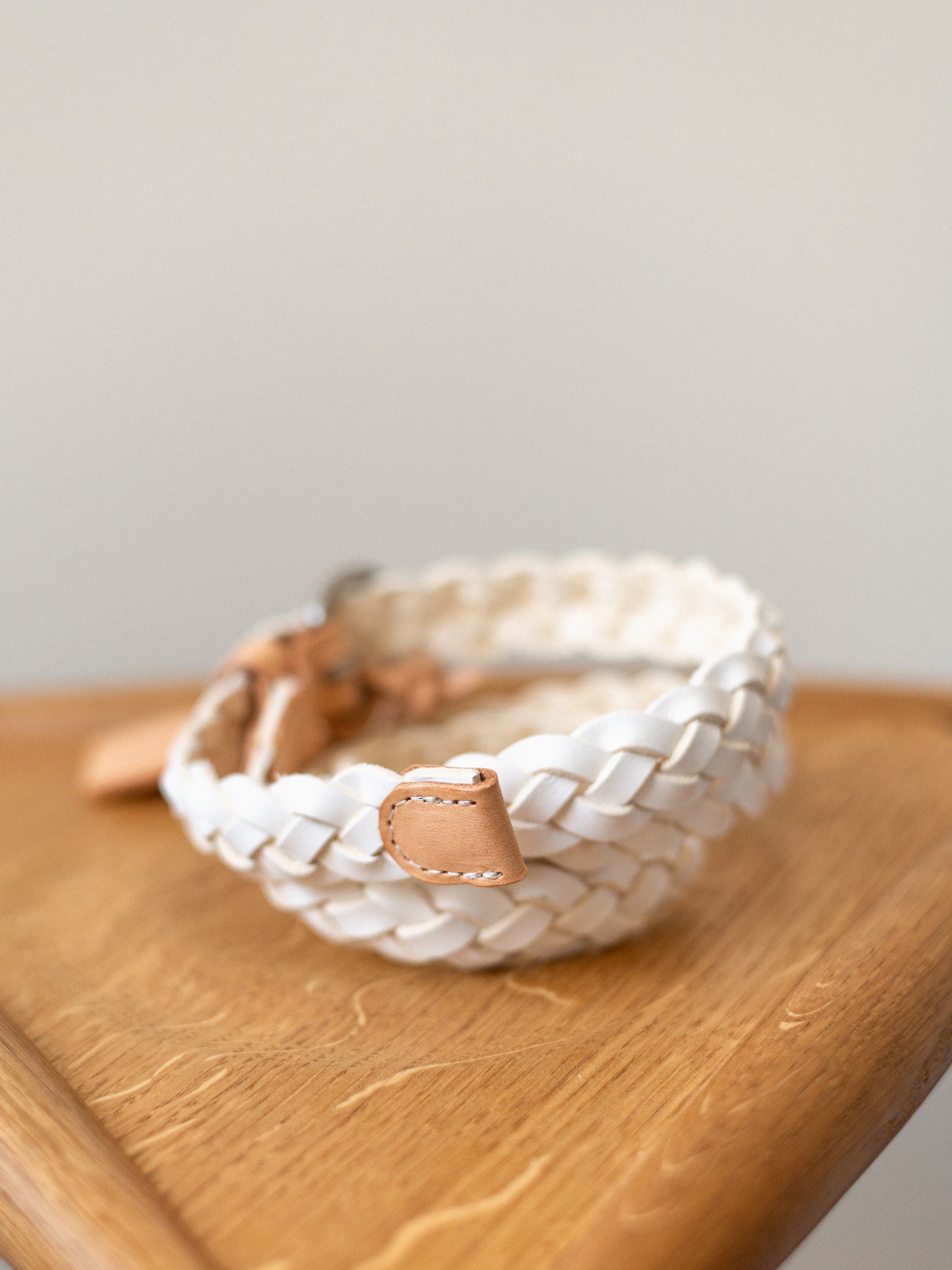 Braided Slim Leather Belt / White