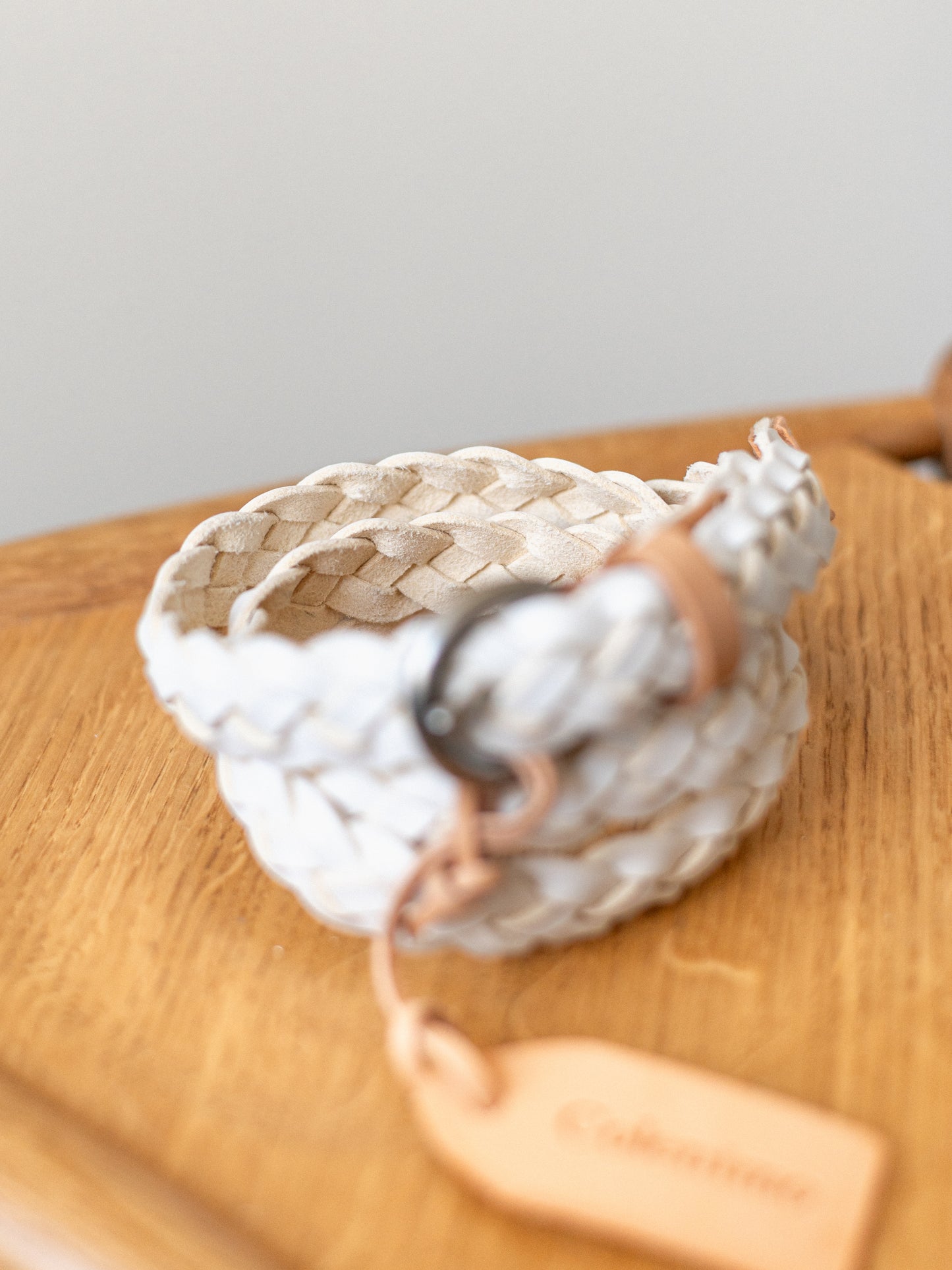 Braided Slim Leather Belt / White