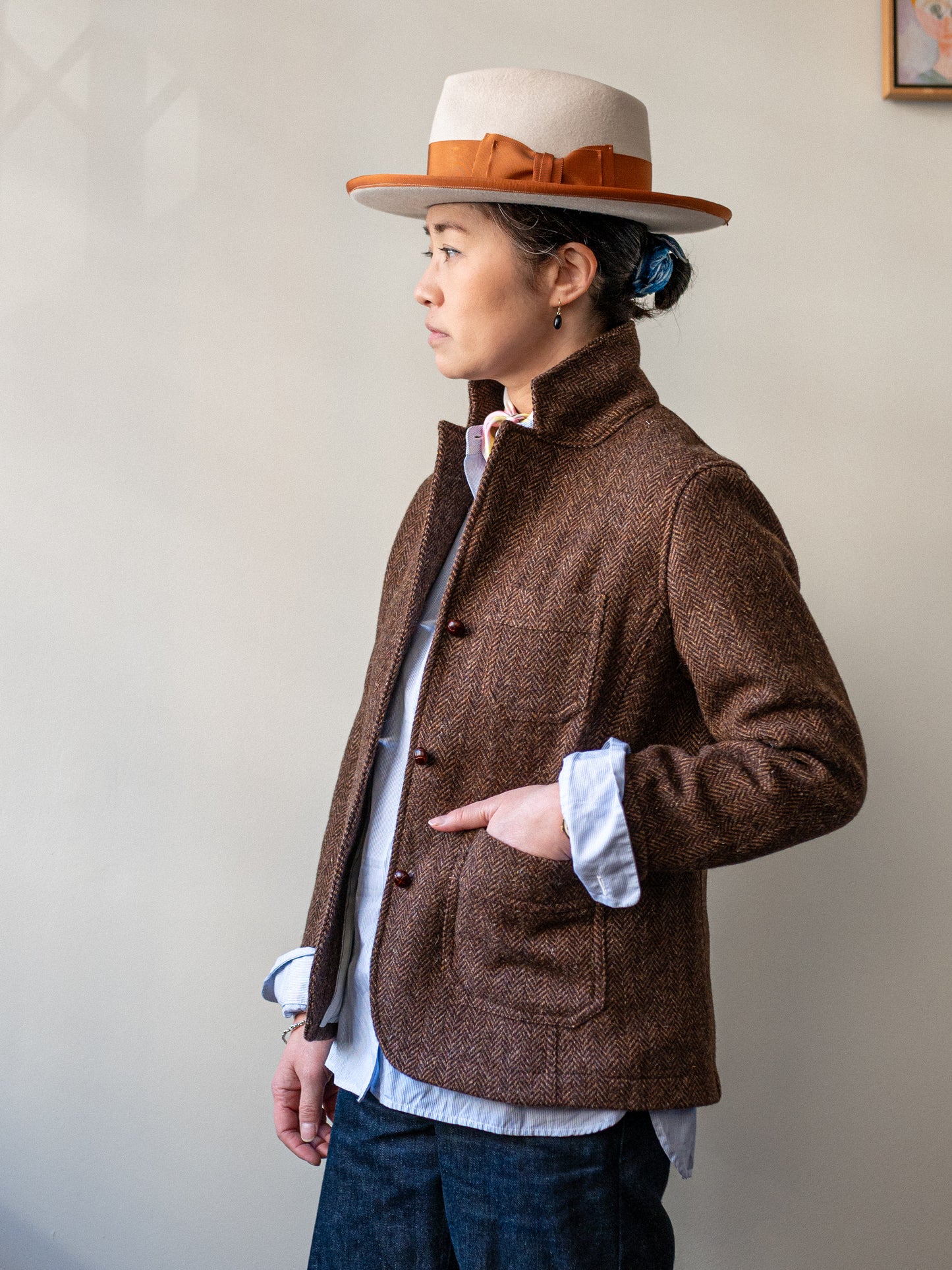 British Wool Worker Jacket / Brown Herringbone