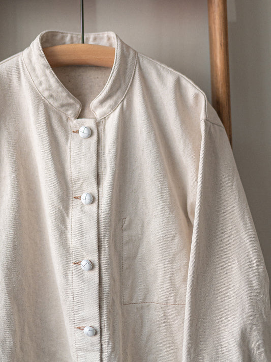 Cotton Linen Mix Painters Work Jacket / Ecru Denim