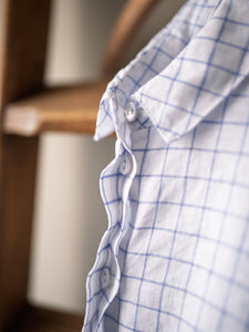 Irish Linen Balloon Sleeve Top / Windowpane