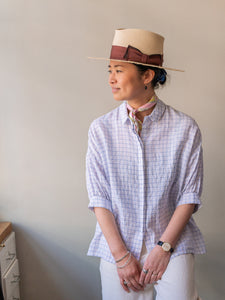 Irish Linen Balloon Sleeve Top / Windowpane
