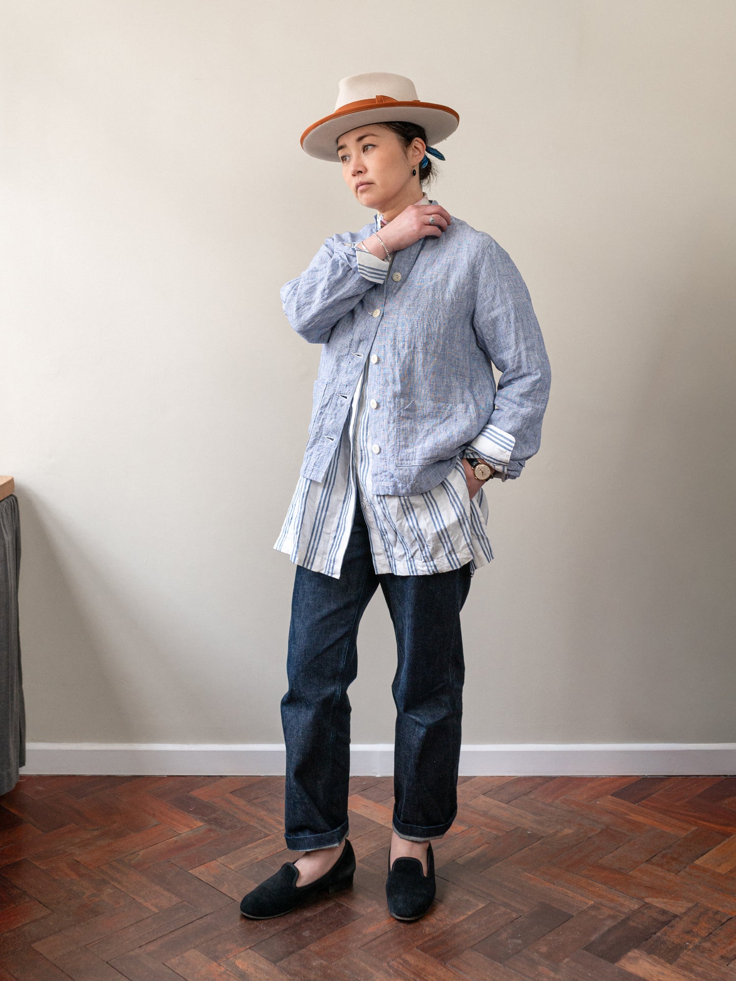 Irish Linen Painter Jacket / Blue