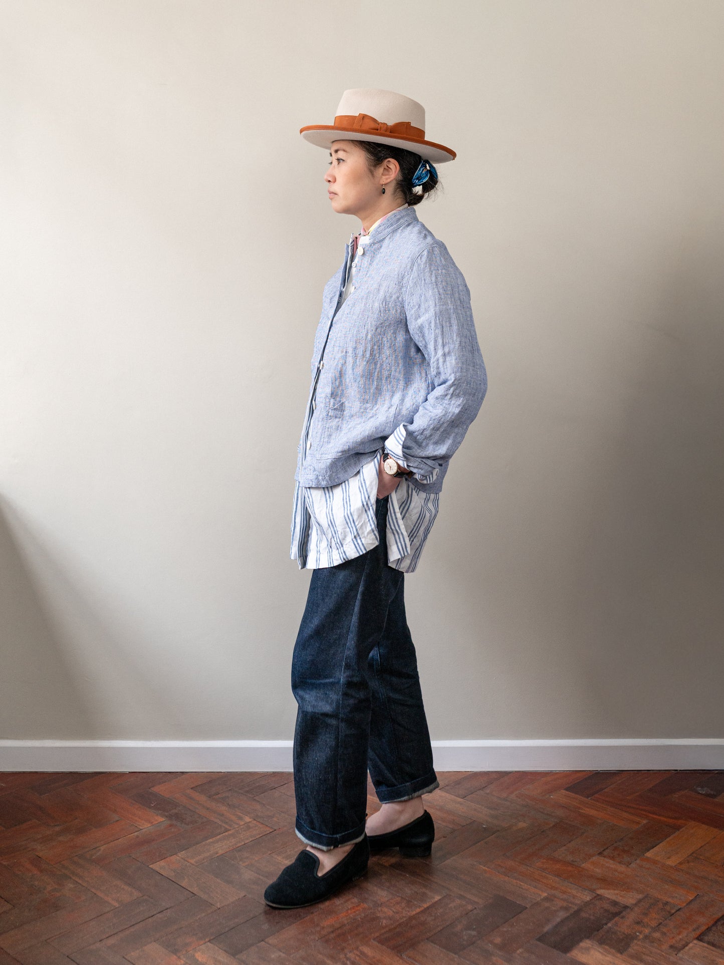 Irish Linen Painter Jacket / Blue