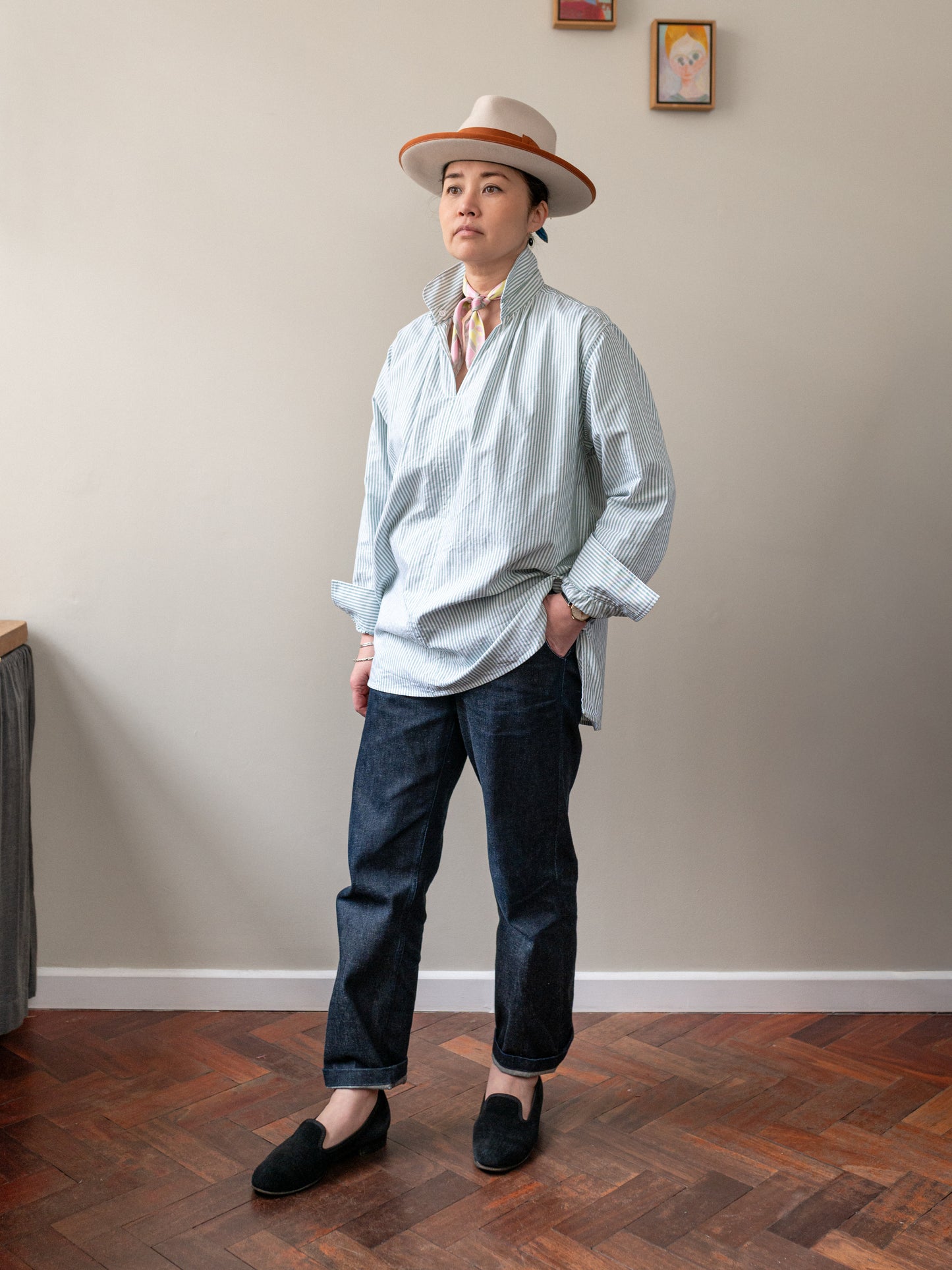 Oxford Cotton Smock / Green Stripe