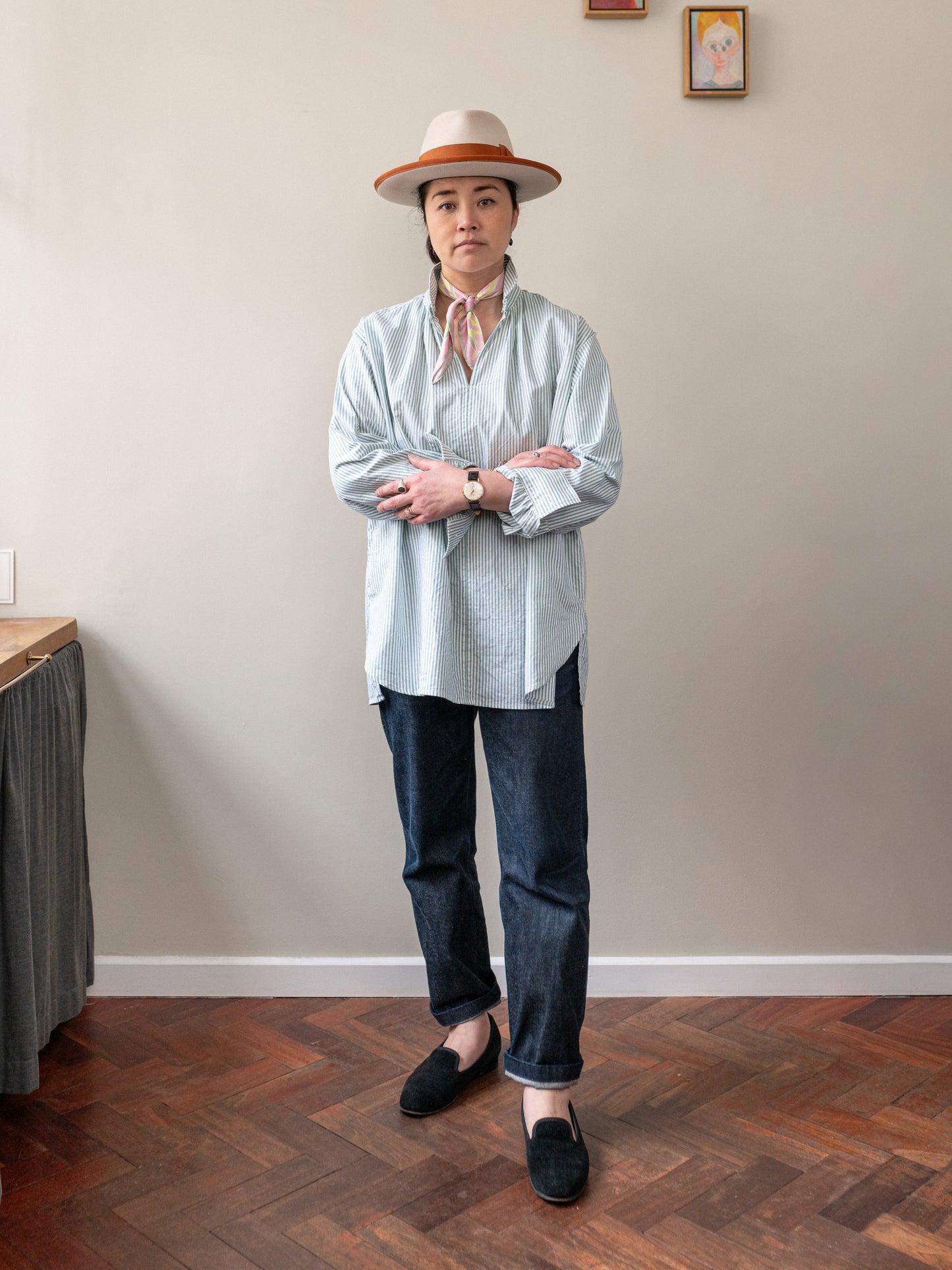 Oxford Cotton Smock / Green Stripe