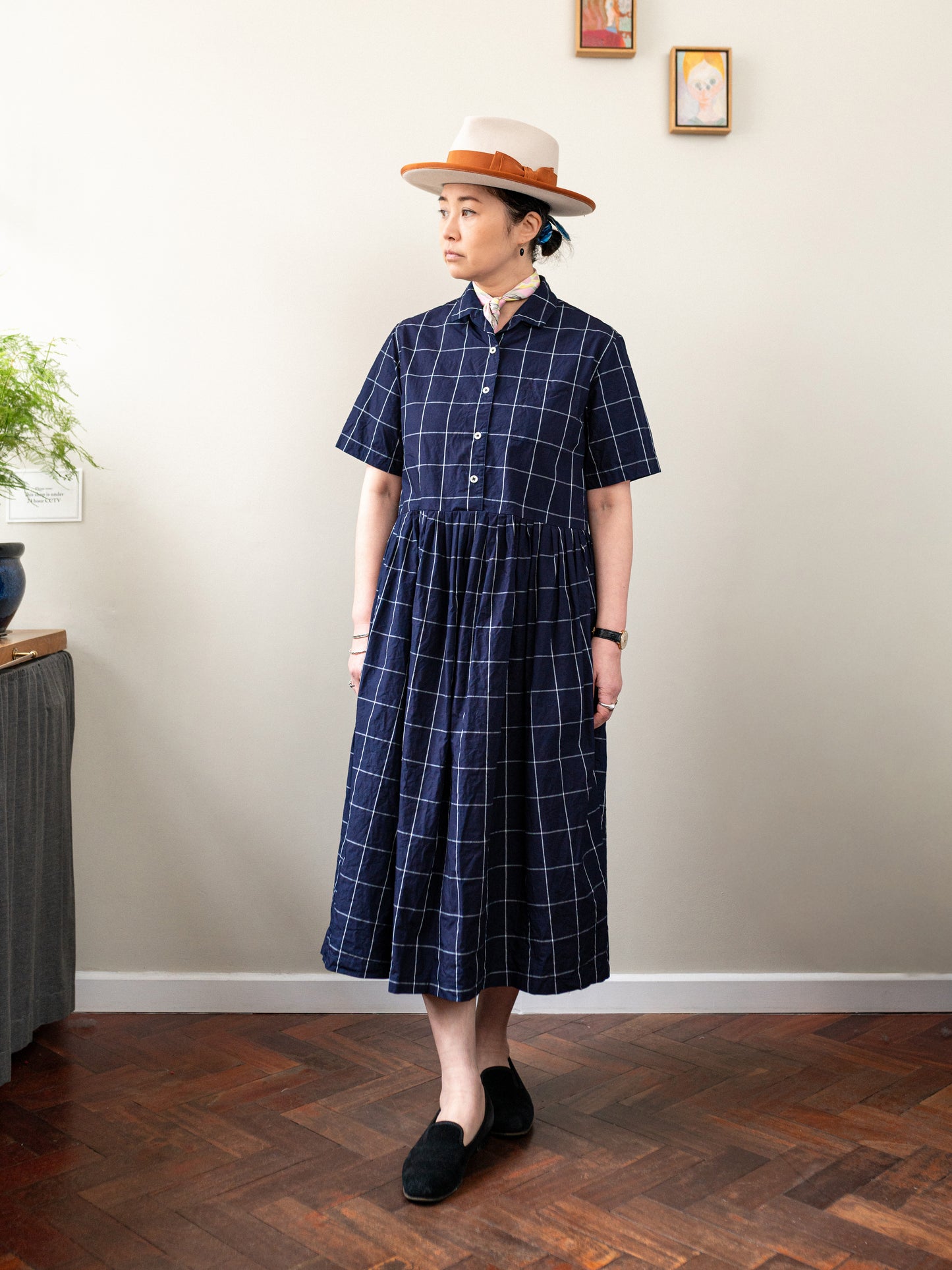 Japanese Cotton Dress / Indigo Windowpane