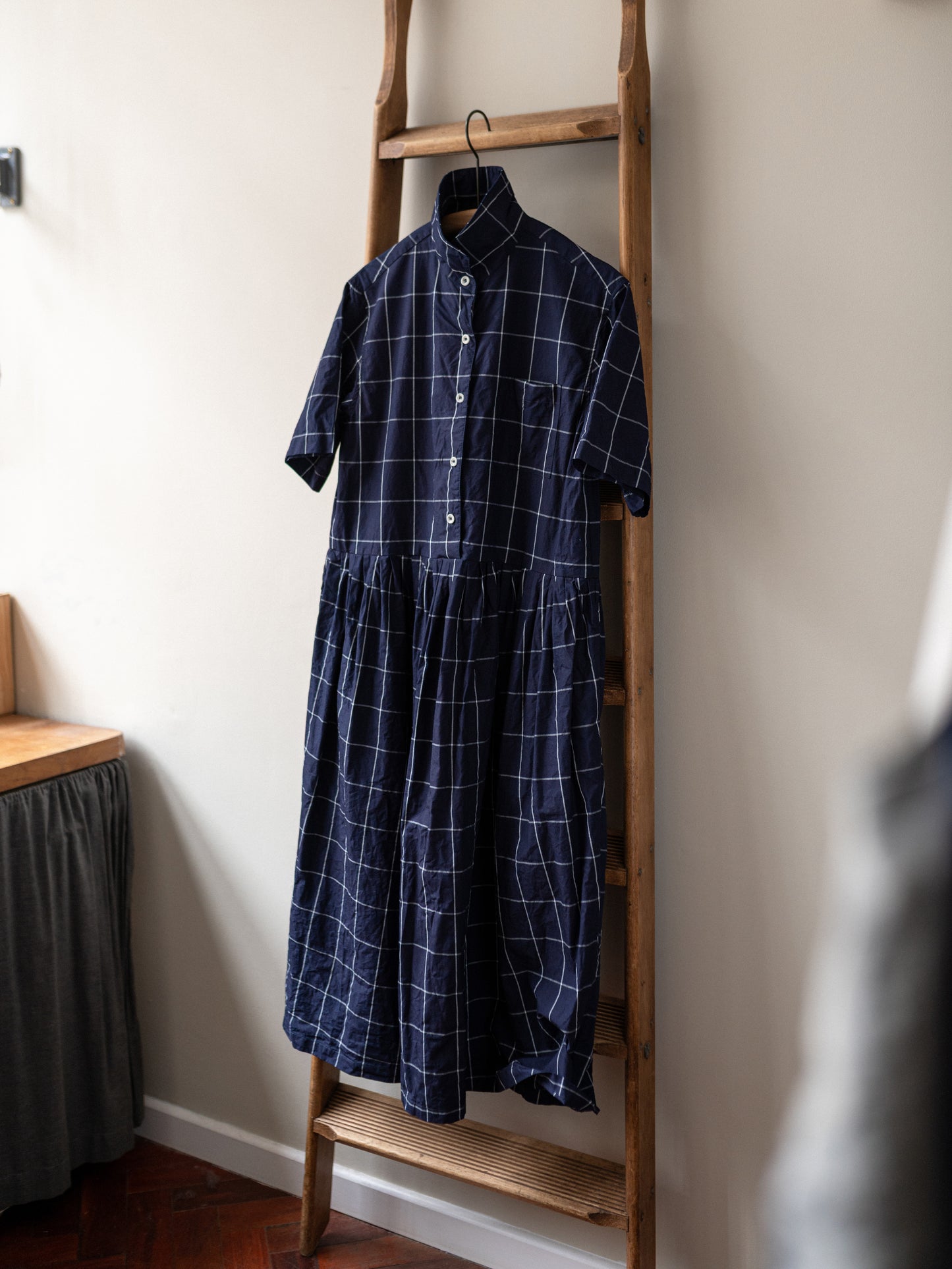Japanese Cotton Dress / Indigo Windowpane