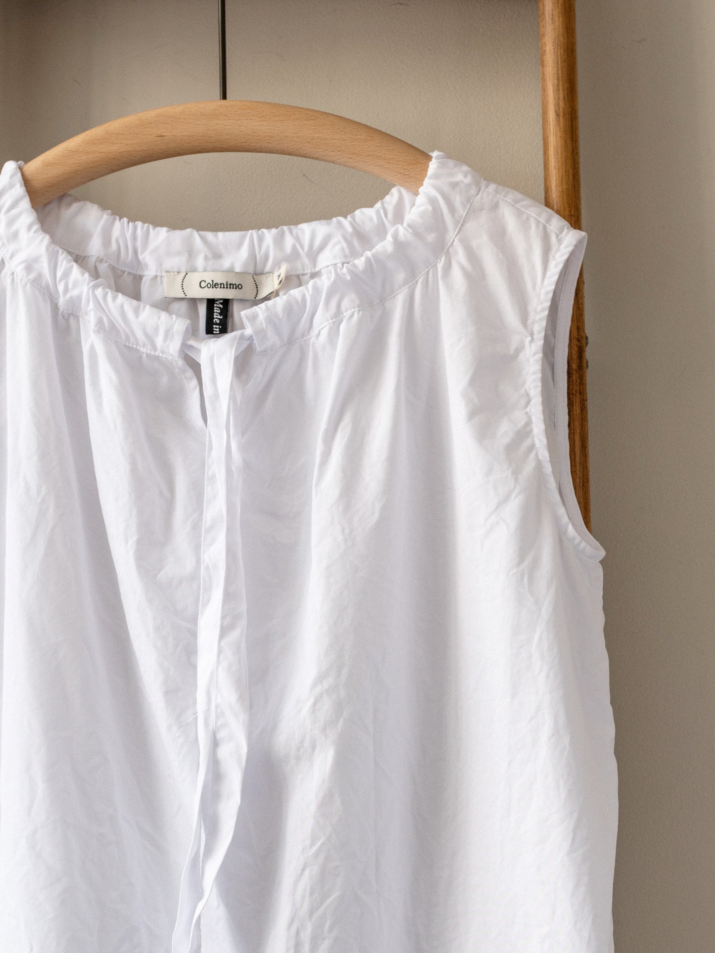 Sleeveless Ribbon Top / White Poplin