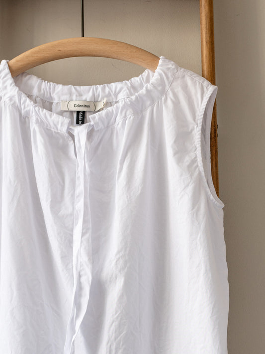 Sleeveless Ribbon Top / White Poplin