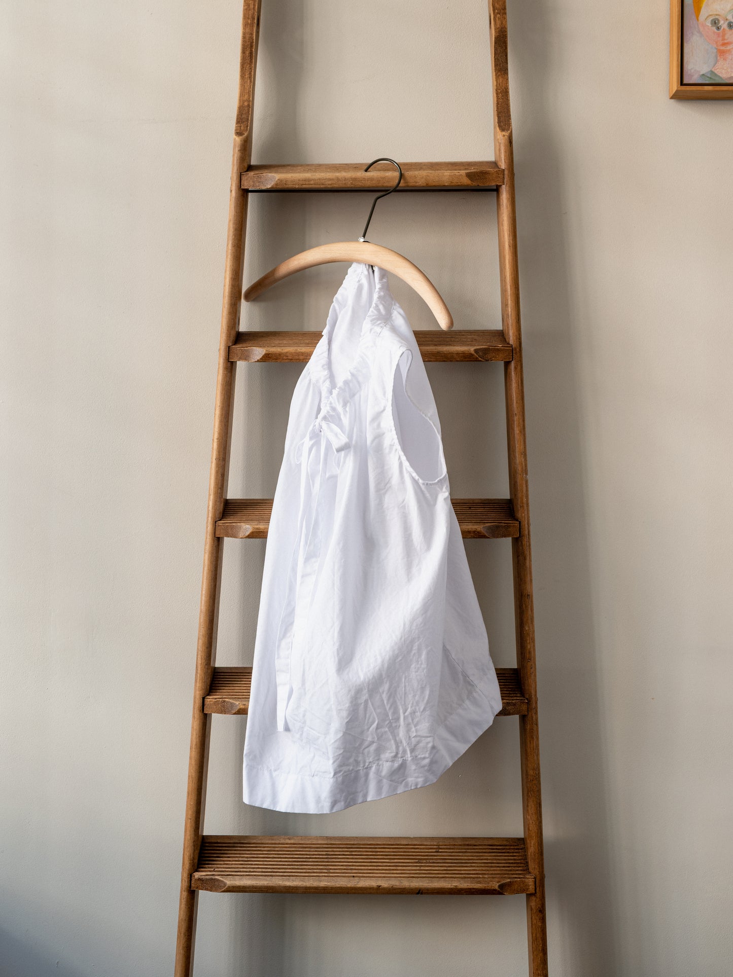 Sleeveless Ribbon Top / White Poplin