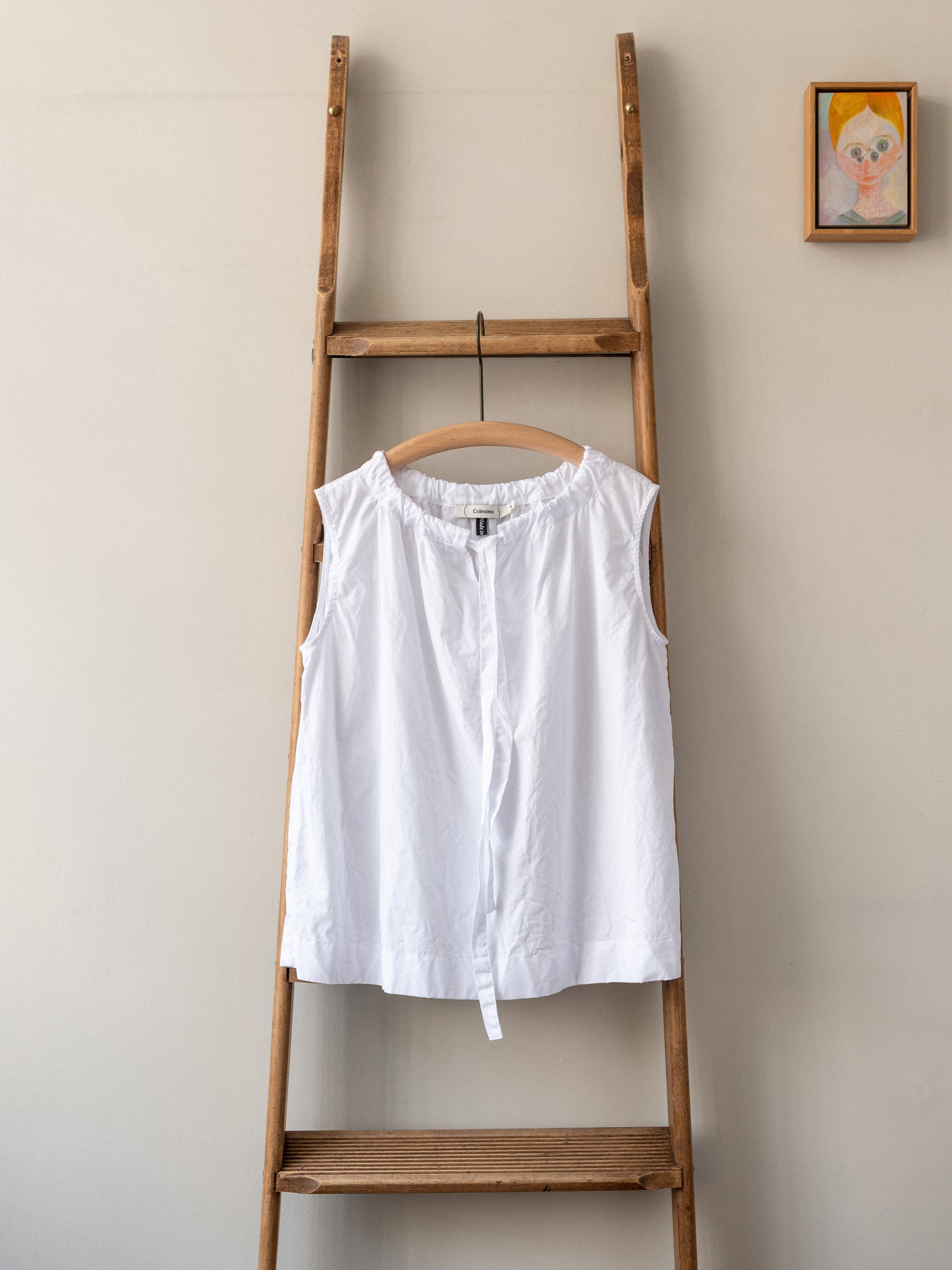 Sleeveless Ribbon Top / White Poplin