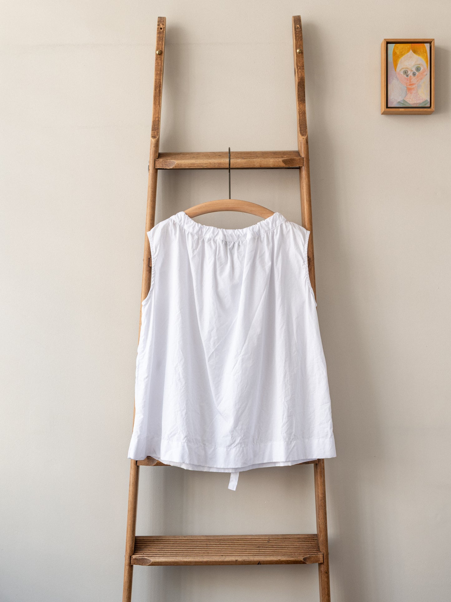 Sleeveless Ribbon Top / White Poplin