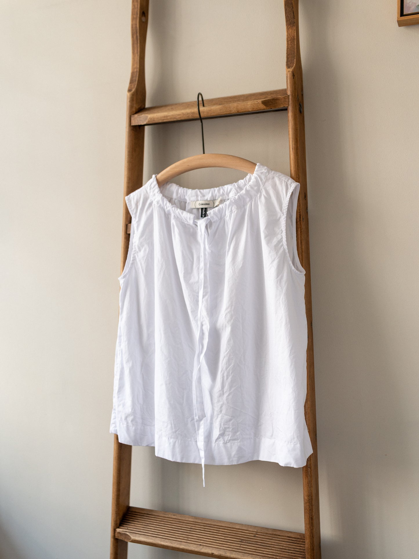 Sleeveless Ribbon Top / White Poplin