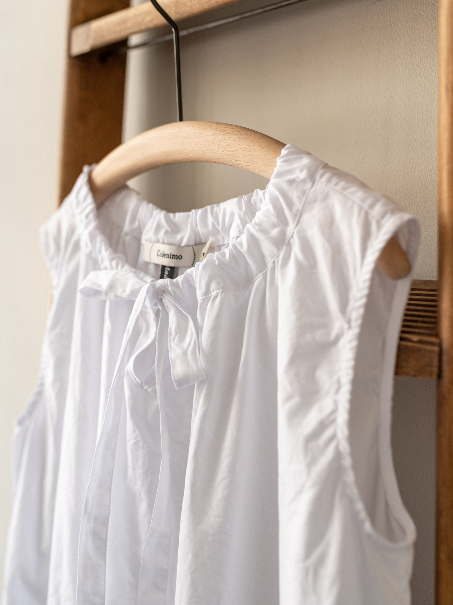 Sleeveless Ribbon Top / White Poplin