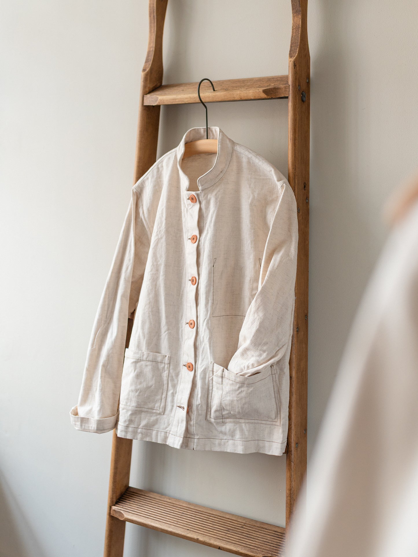 Summer Weight Painters Jacket / Ecru Cotton Linen Mix