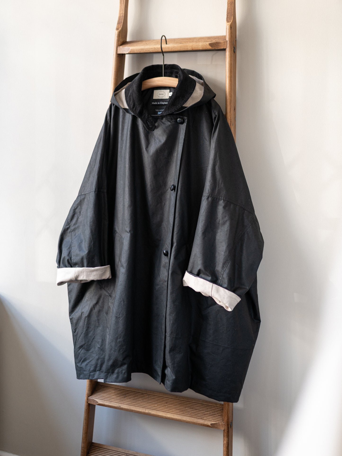 Wax Cotton Poncho Rain Coat / Black