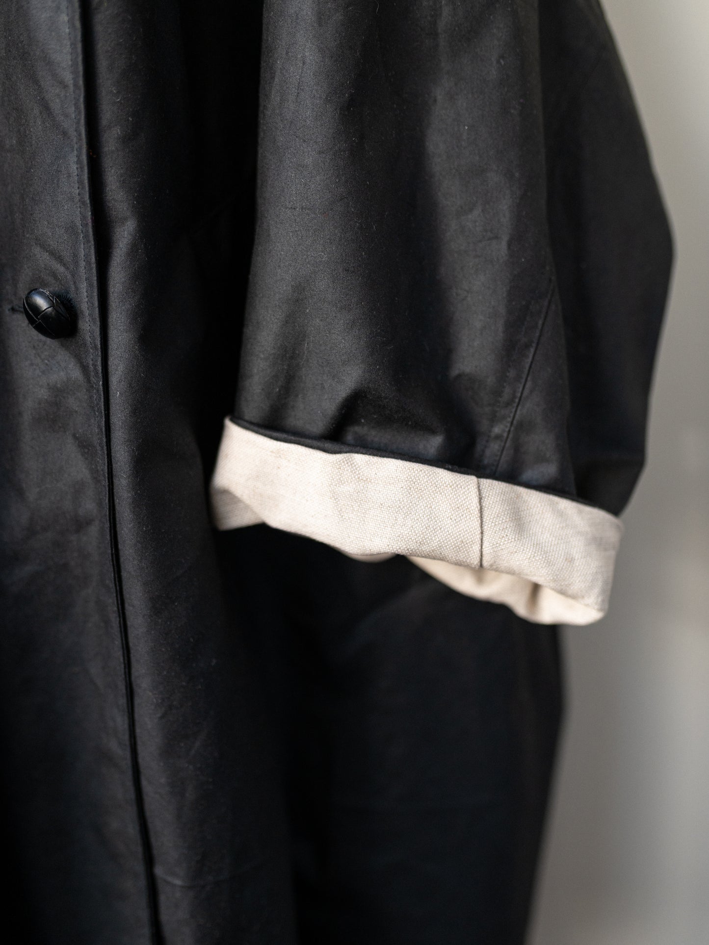 Wax Cotton Poncho Rain Coat / Black