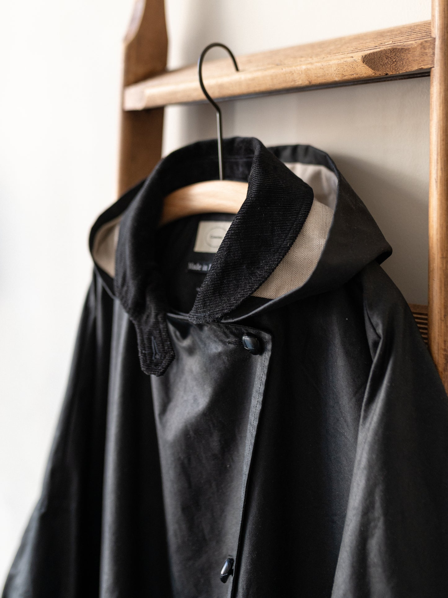 Wax Cotton Poncho Rain Coat / Black