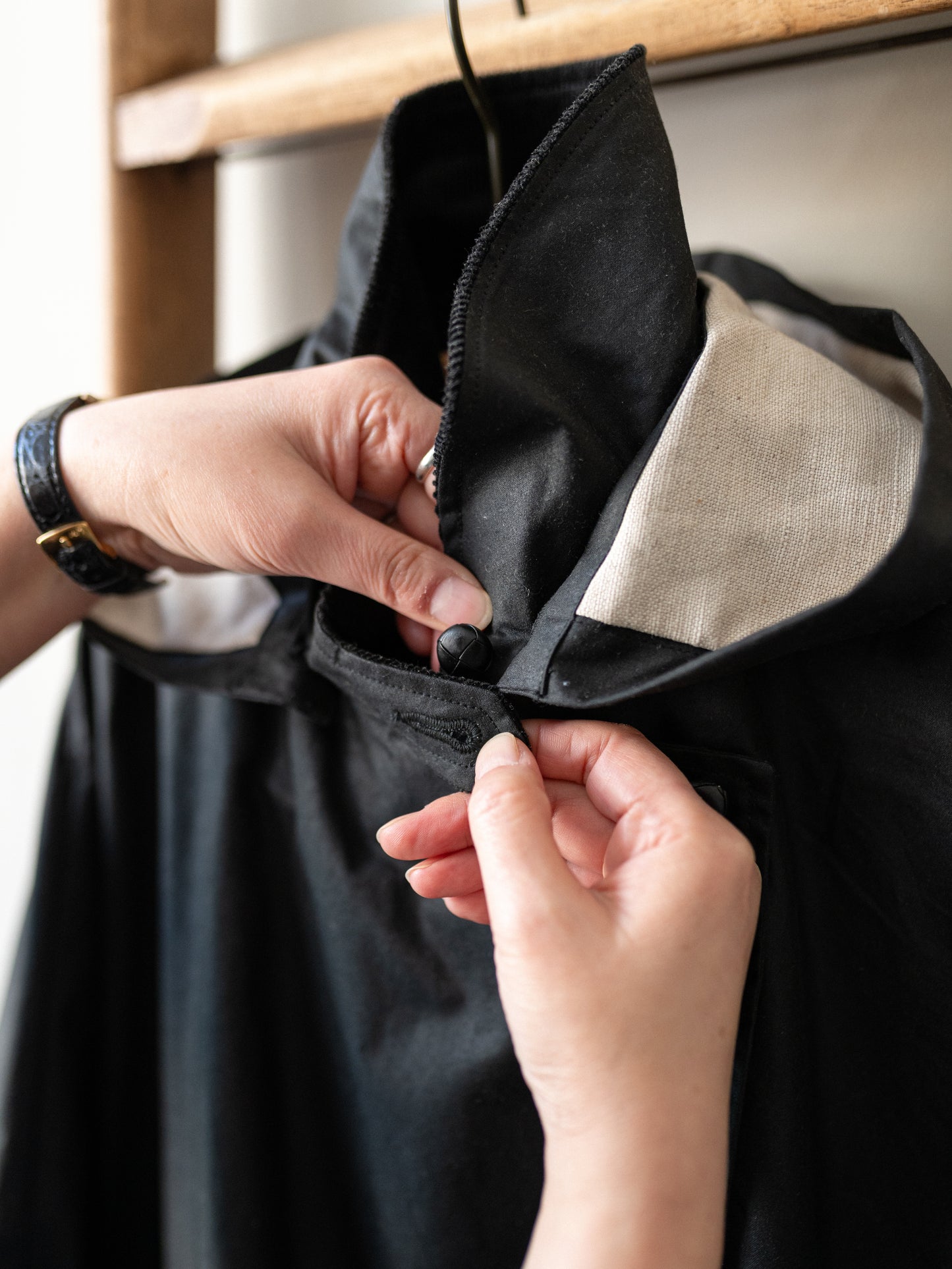 Wax Cotton Poncho Rain Coat / Black