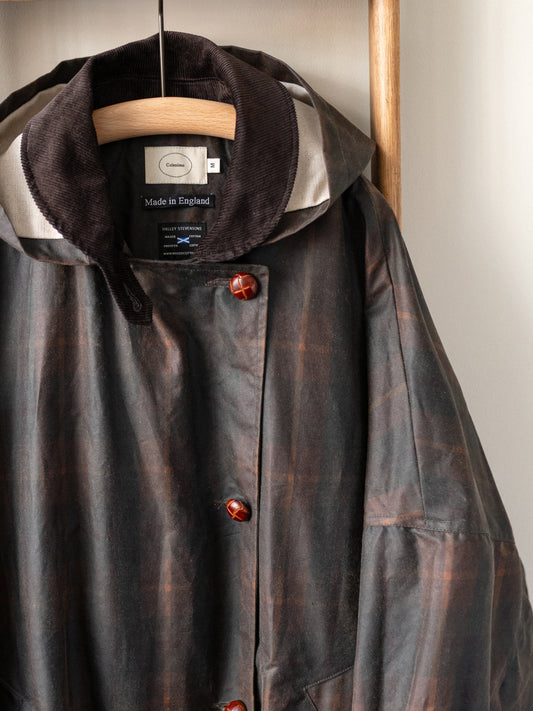Wax Cotton Poncho Rain Coat / Brown Check