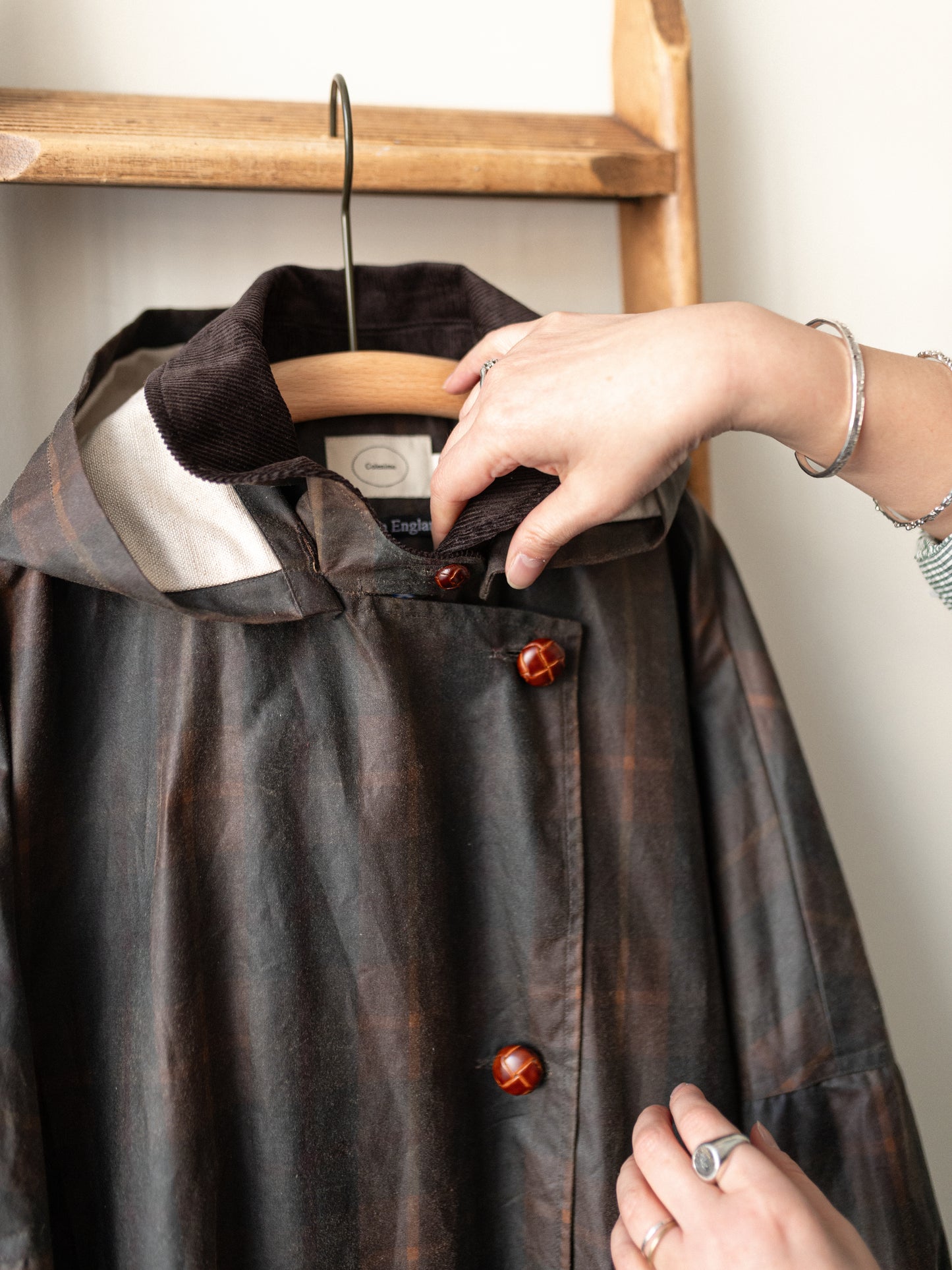 Wax Cotton Poncho Rain Coat / Brown Check