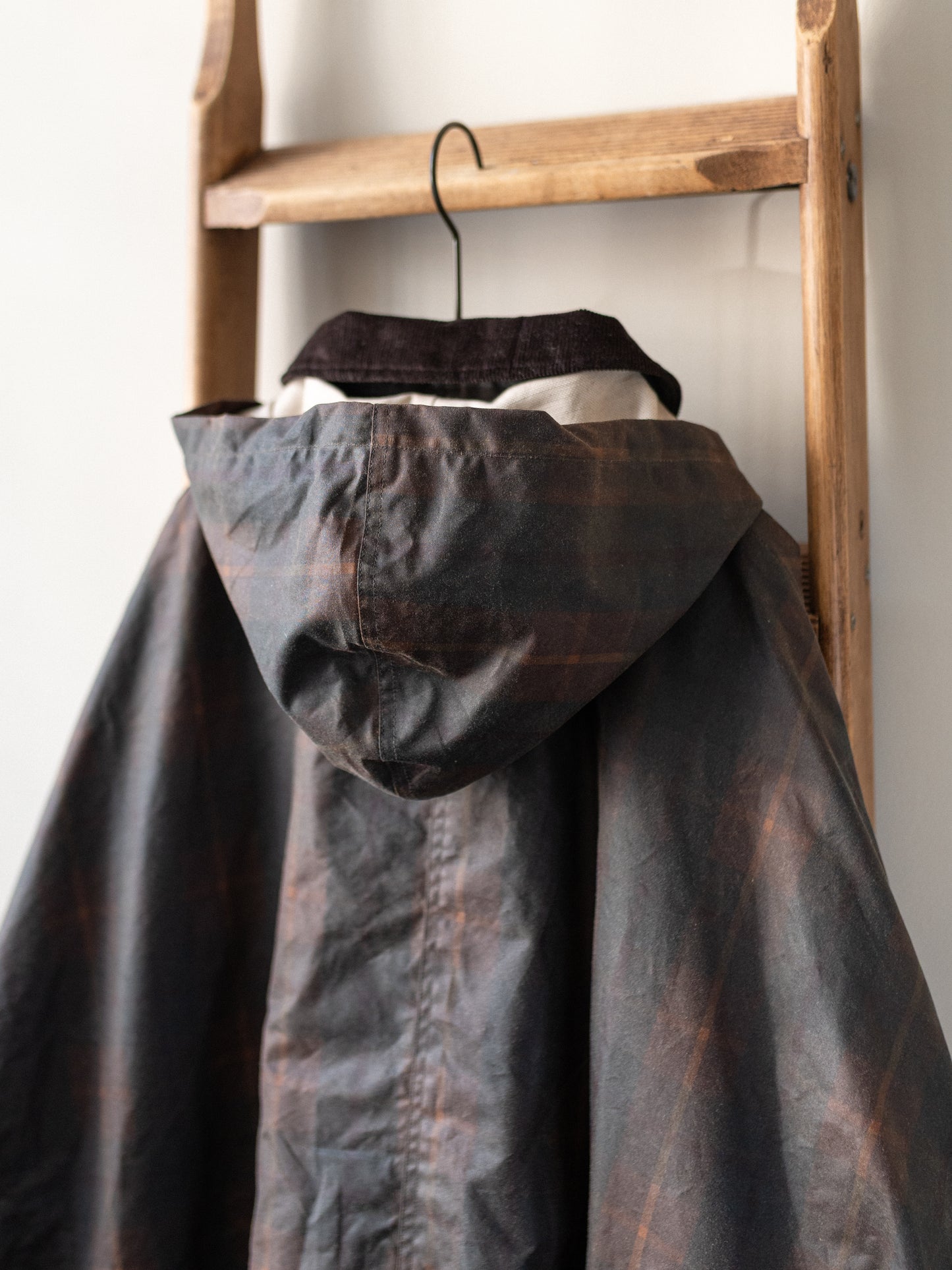 Wax Cotton Poncho Rain Coat / Brown Check