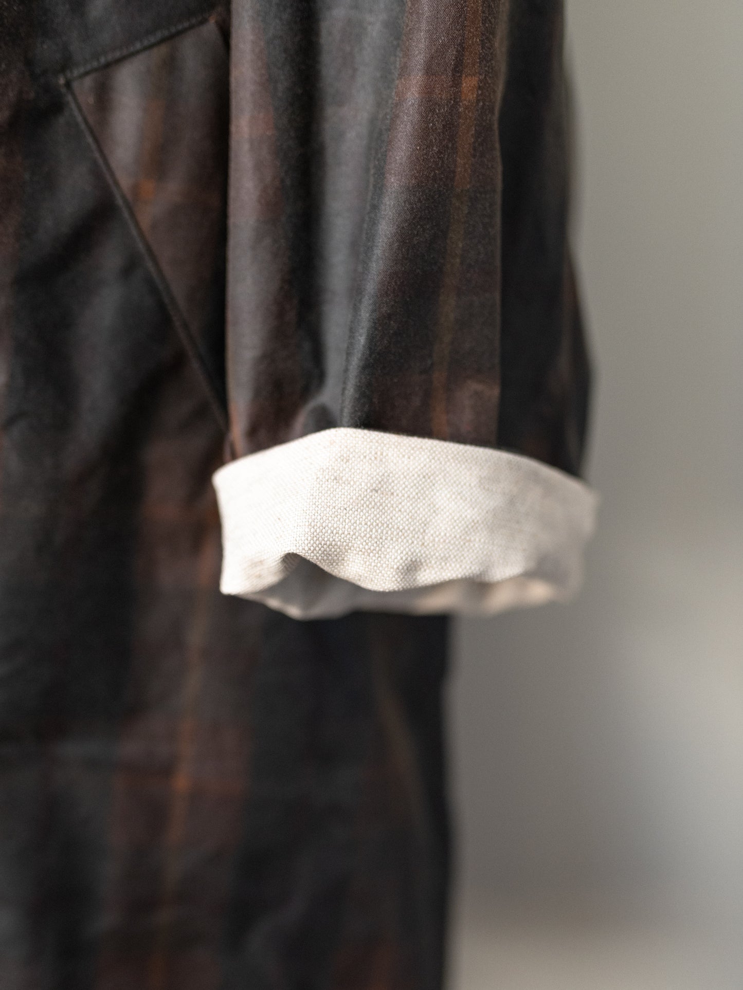 Wax Cotton Poncho Rain Coat / Brown Check