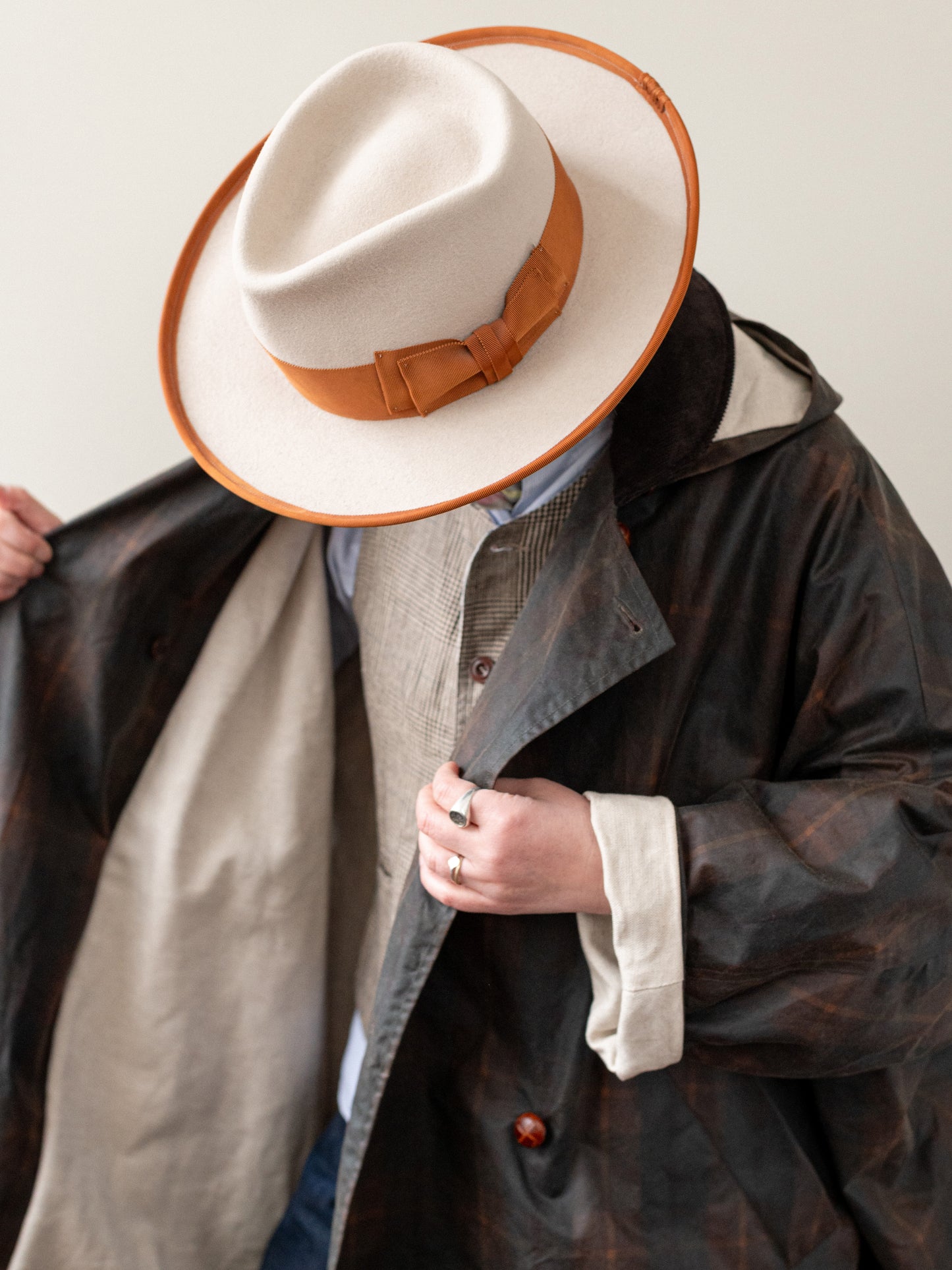 Wax Cotton Poncho Rain Coat / Brown Check