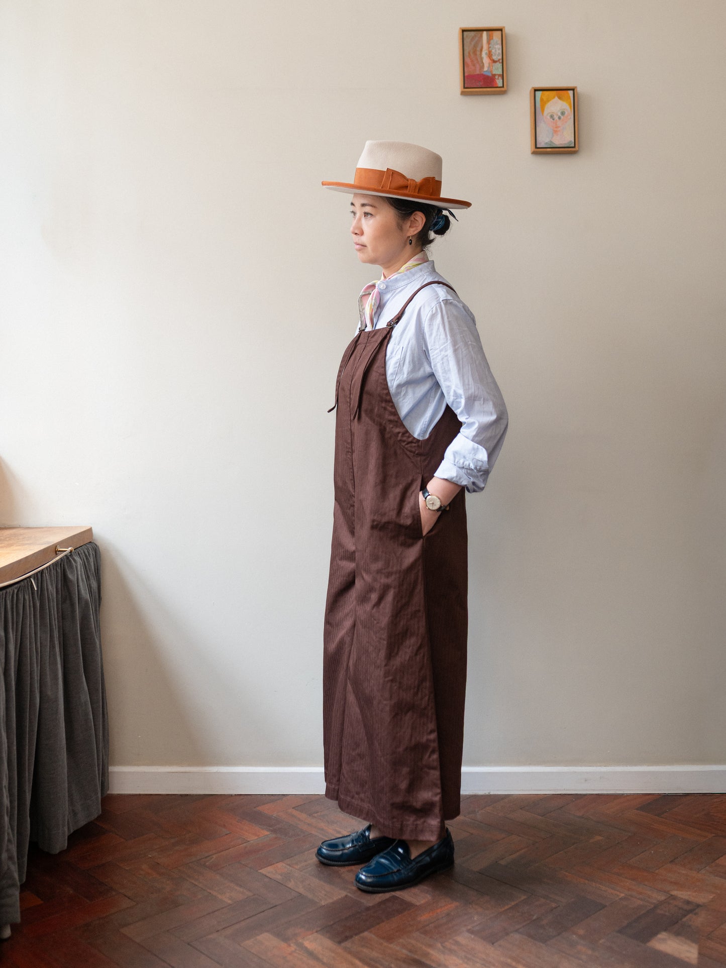 A-Line Cotton Dungarees / Cotton Herringbone Chestnut