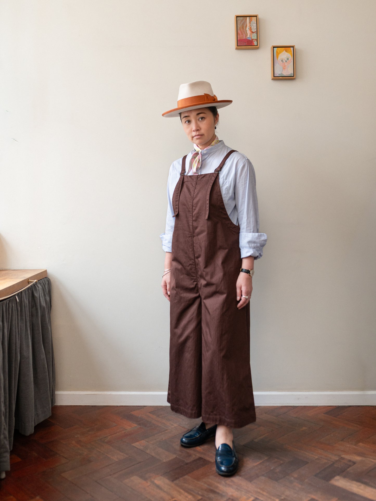 A-Line Cotton Dungarees / Cotton Herringbone Chestnut