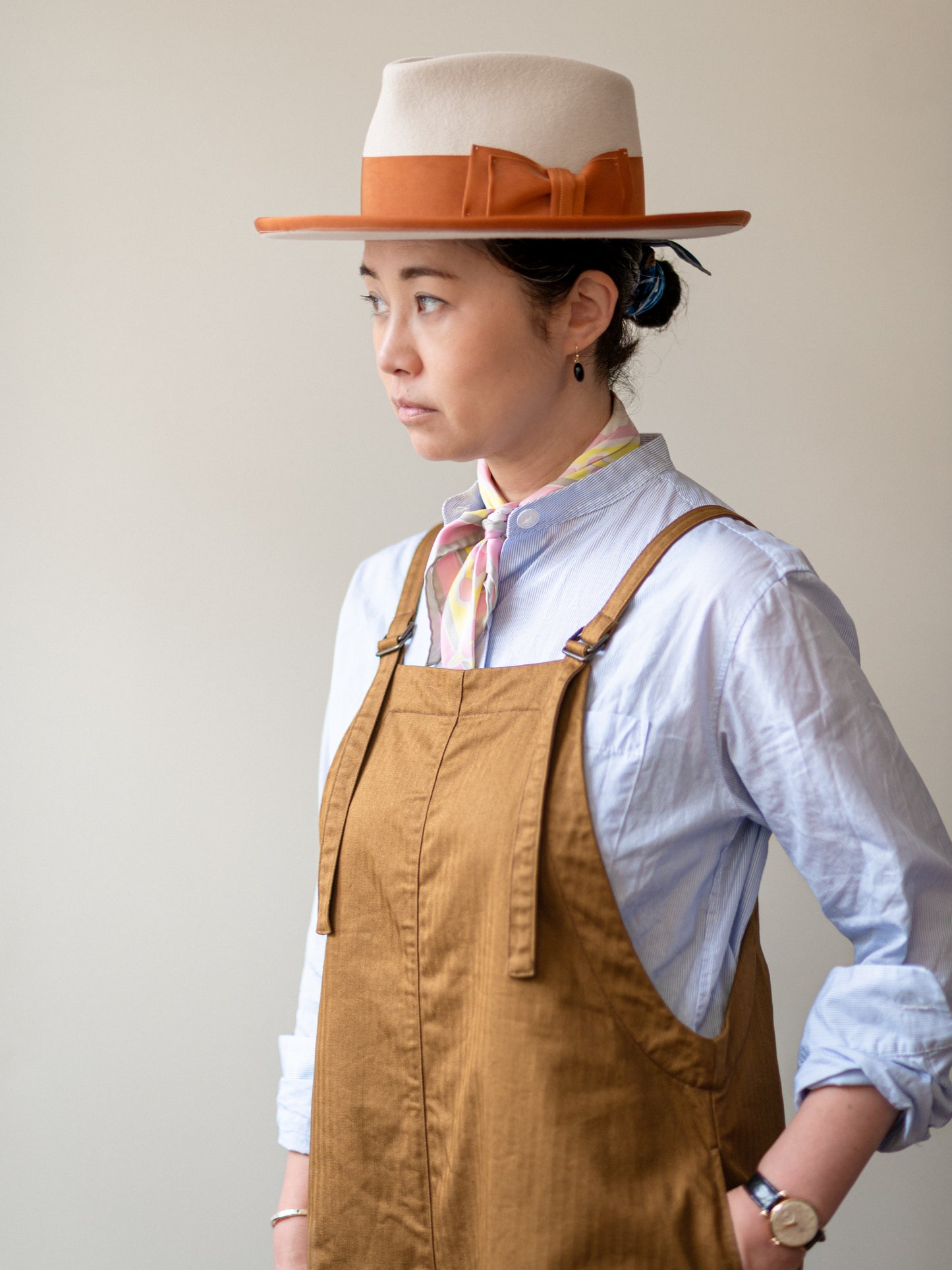 A-Line Cotton Dungarees / Cotton Herringbone Tobacco