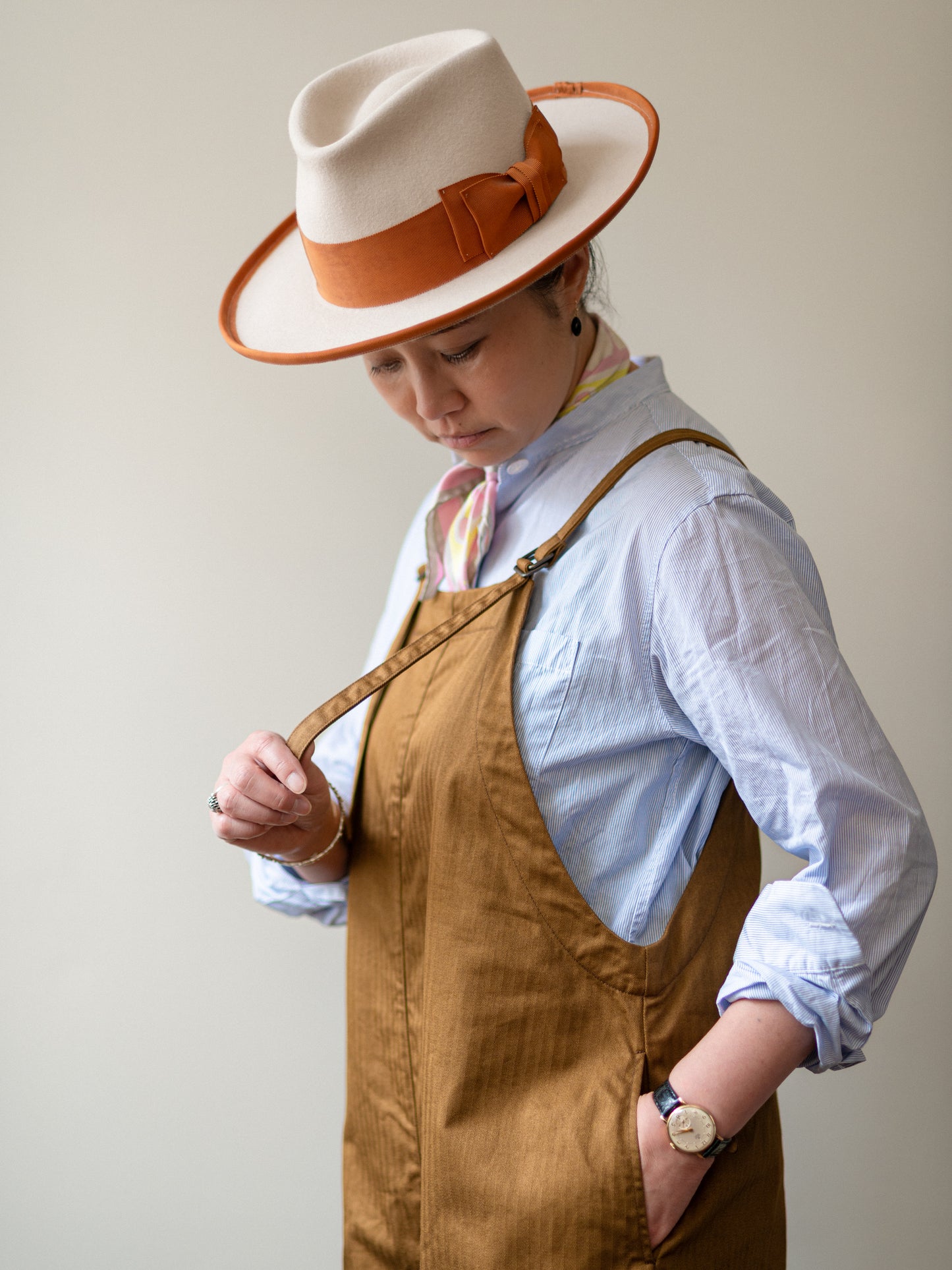 A-Line Cotton Dungarees / Cotton Herringbone Tobacco