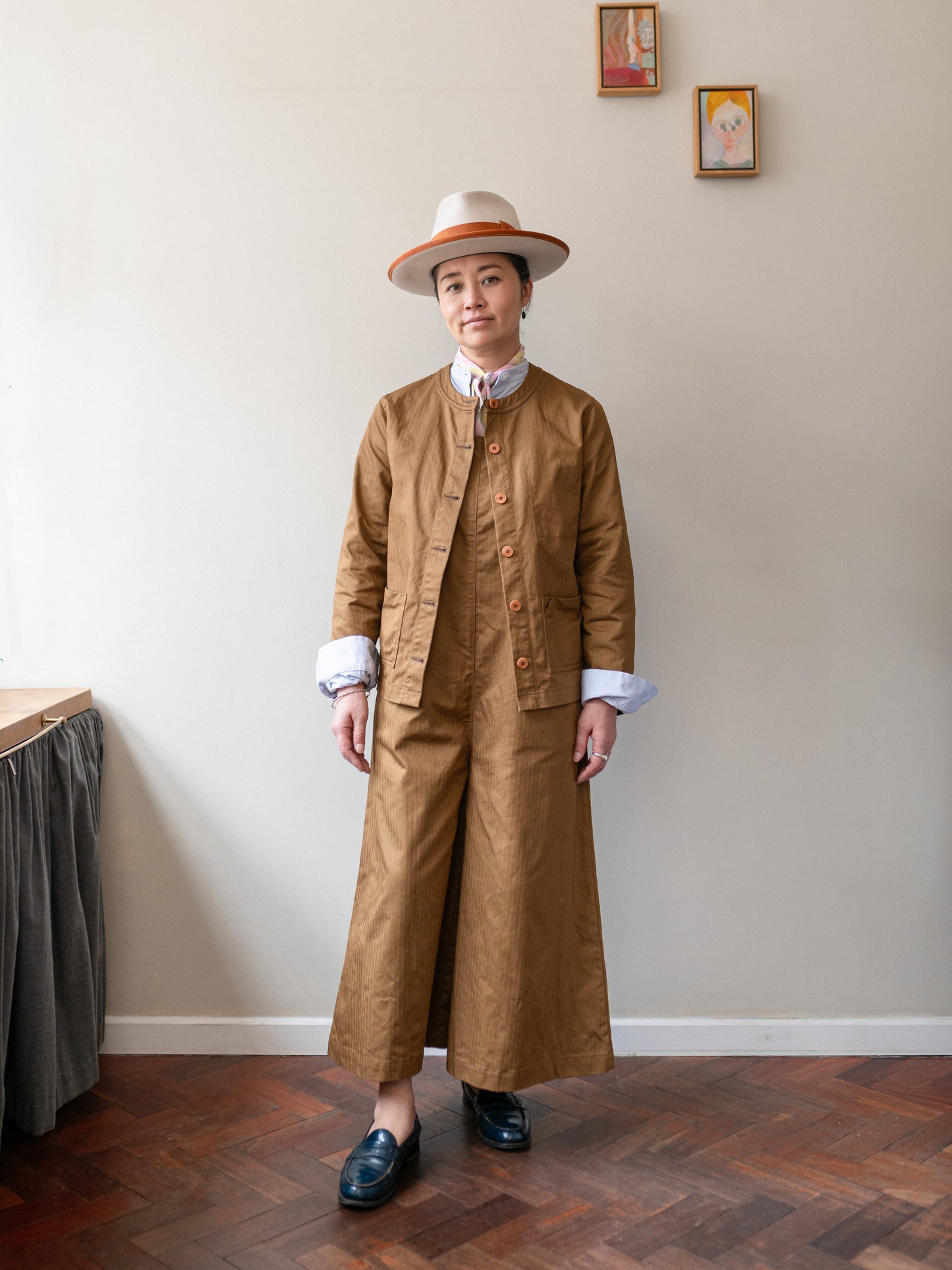 A-Line Cotton Dungarees / Cotton Herringbone Tobacco