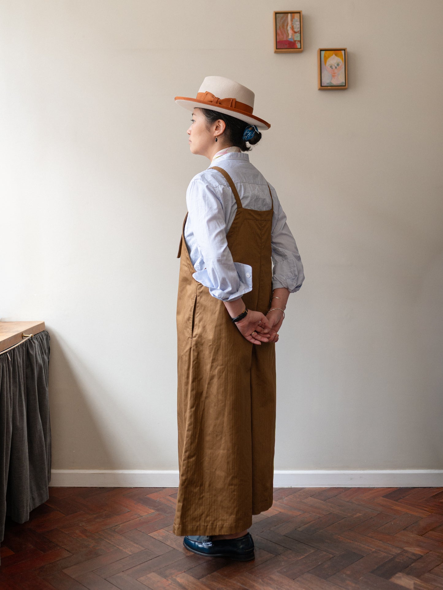 A-Line Cotton Dungarees / Cotton Herringbone Tobacco