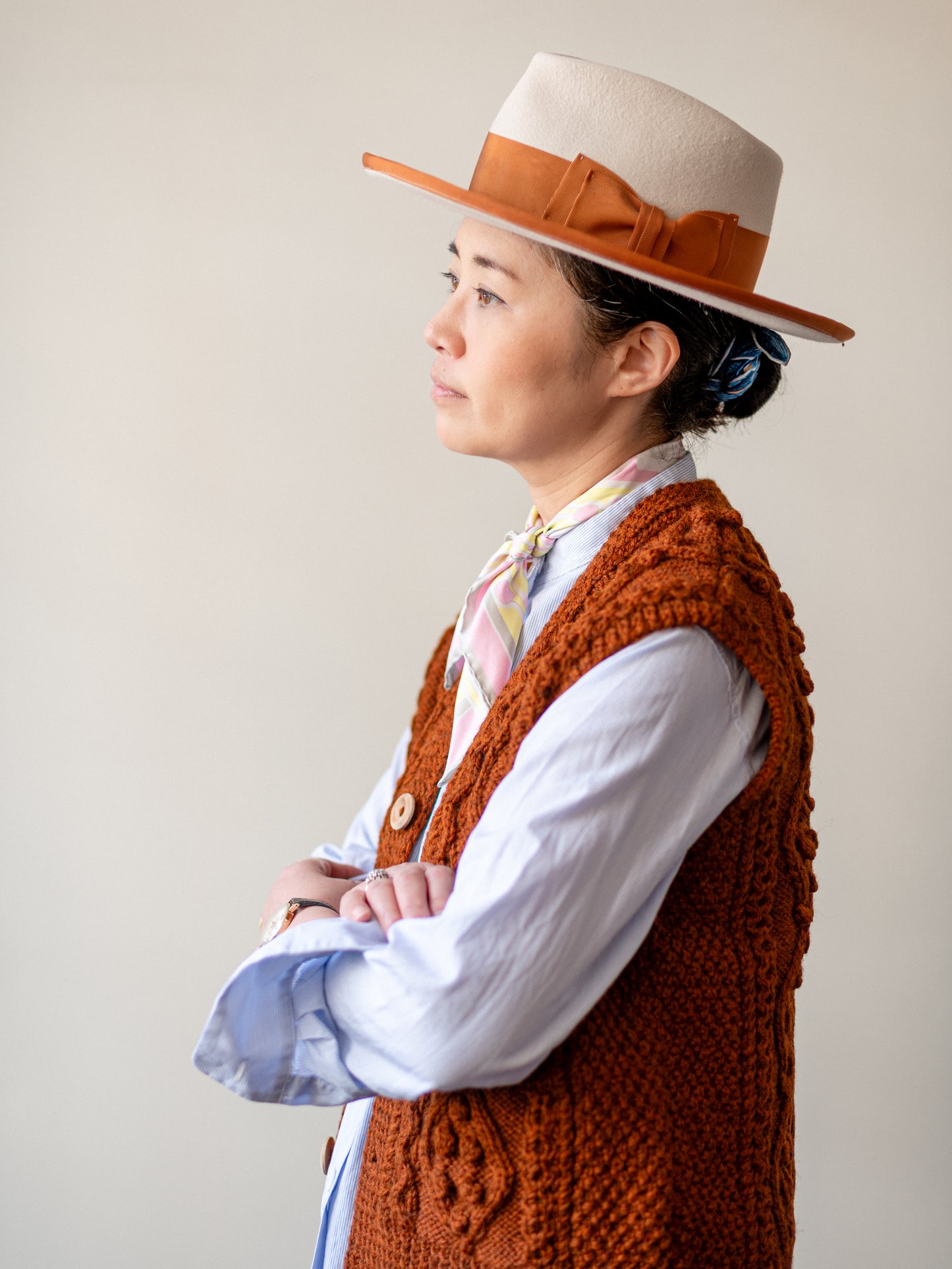 Aran V-neck Waistcoat / Ginger